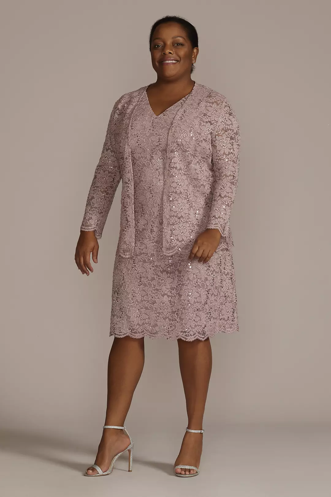 Glitter Lace Short V-Neck Sheath Dress and Jacket - Image 7