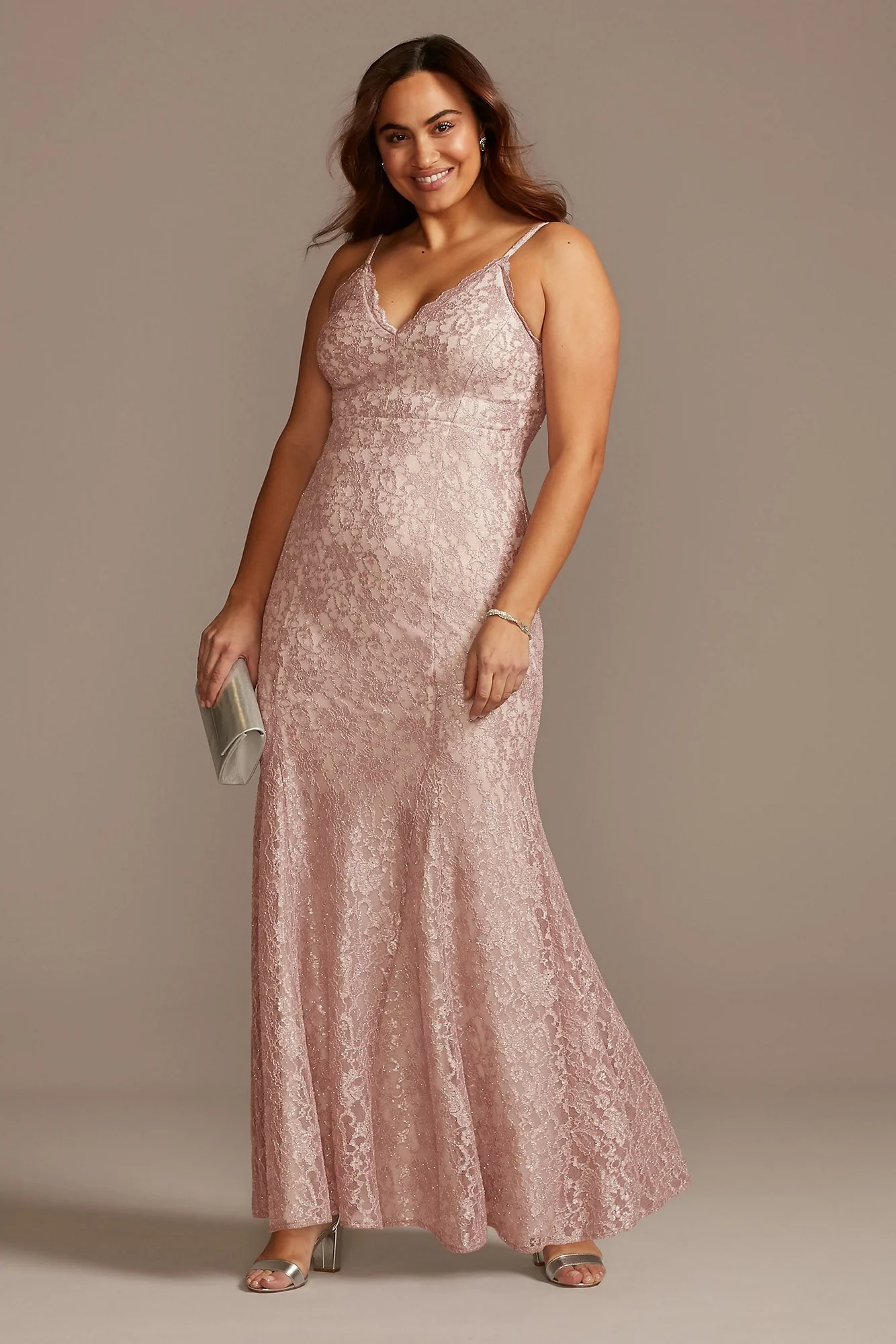 Glitter Lace Spaghetti Strap Godet Gown - Image 2