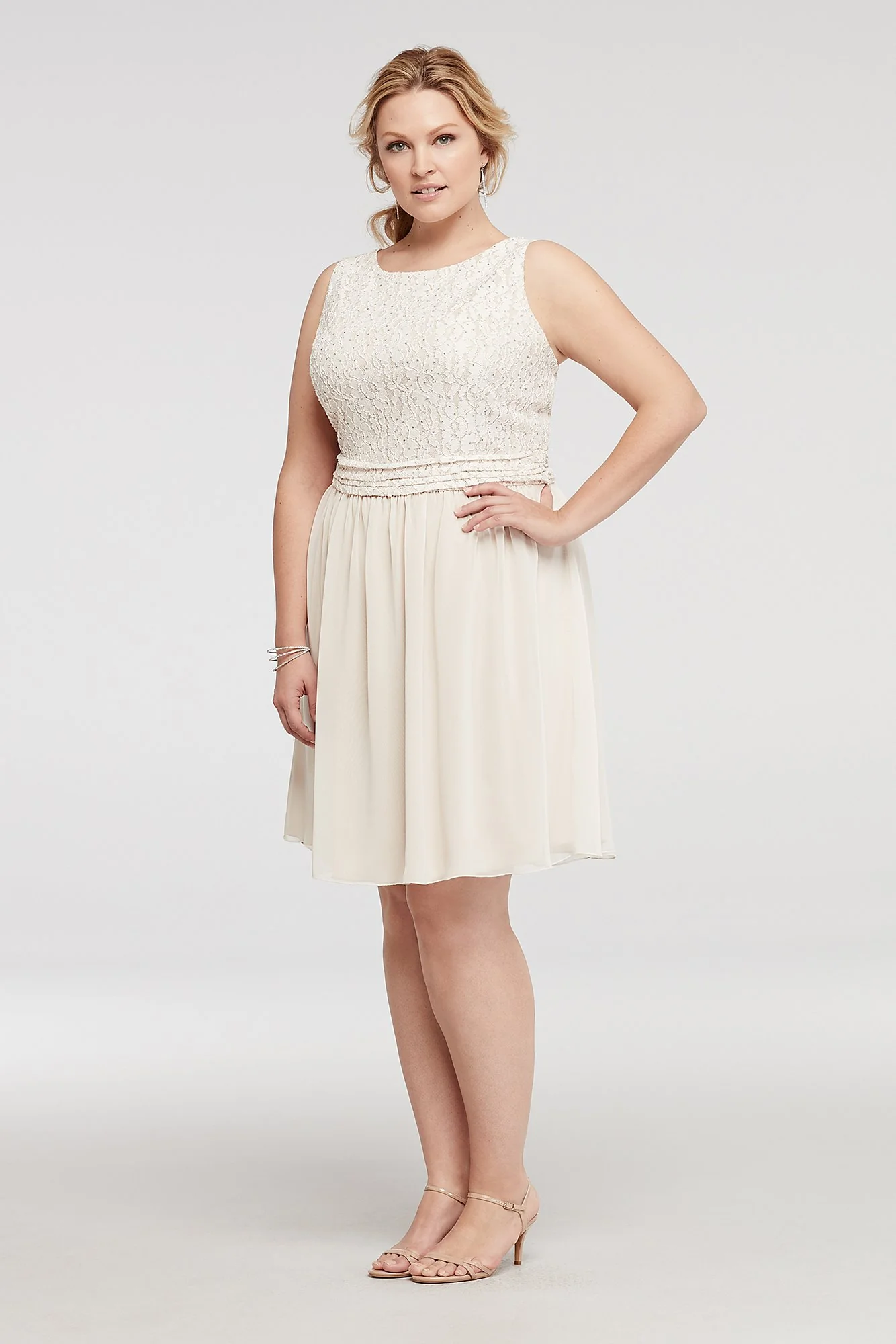 Glitter Lace Tank Dress with Short Chiffon Skirt - Image 2