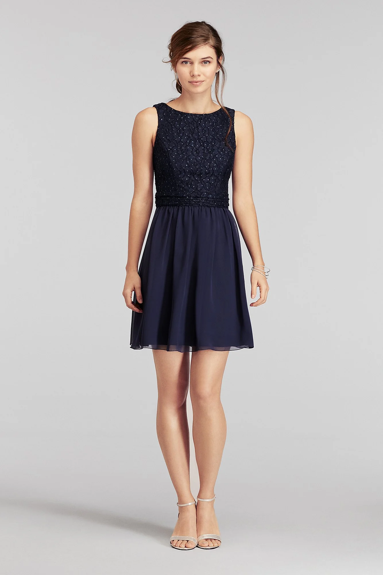 Glitter Lace Tank Dress with Short Chiffon Skirt - Image 3