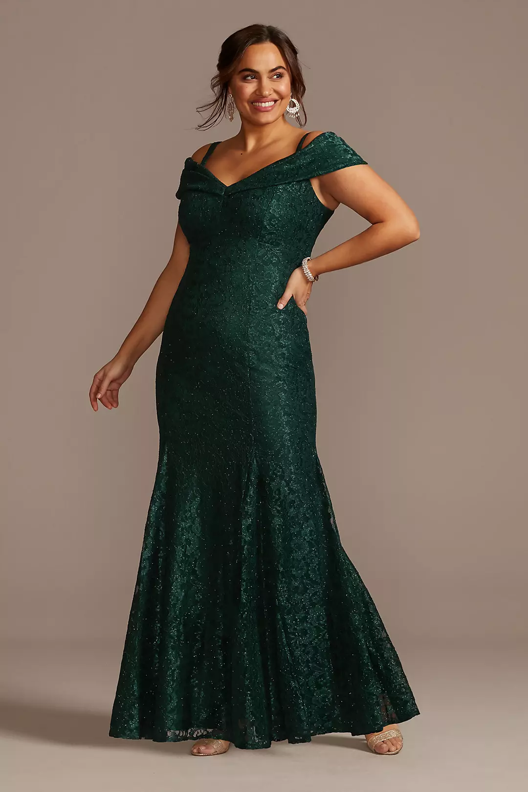 Glitter LaceCold-Shoulder Mermaid Dress - Image 34