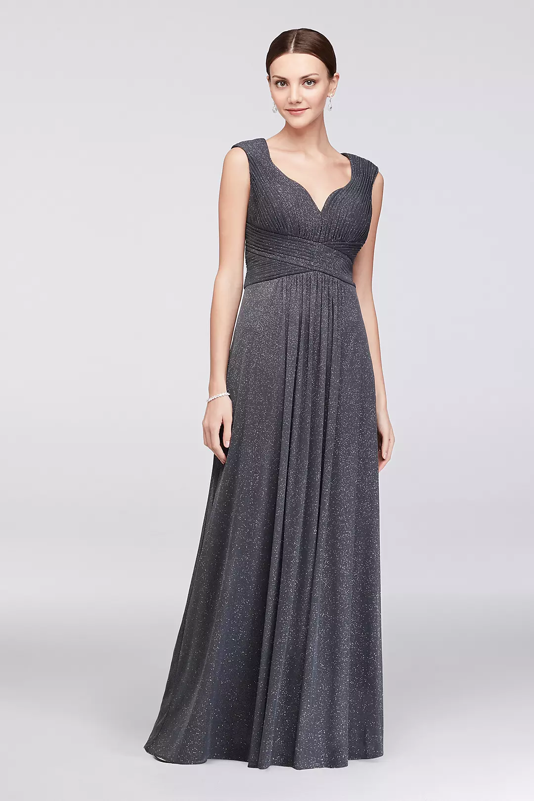 Glitter Mesh A-Line Gown with Pleated Bodice - Image 3