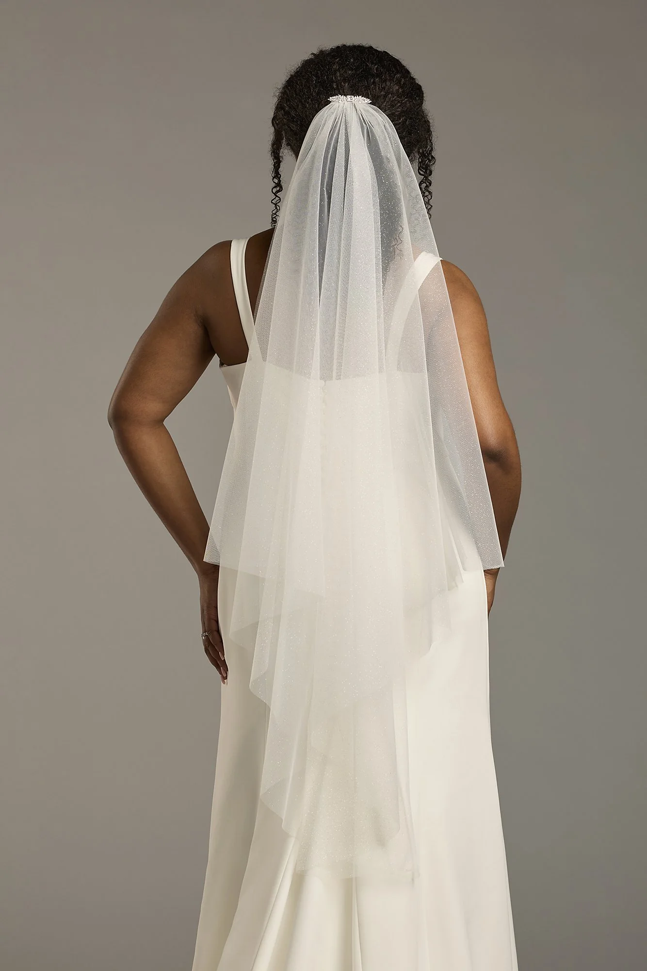 Glitter Mid Length Veil with Crystal Clip - Image 2