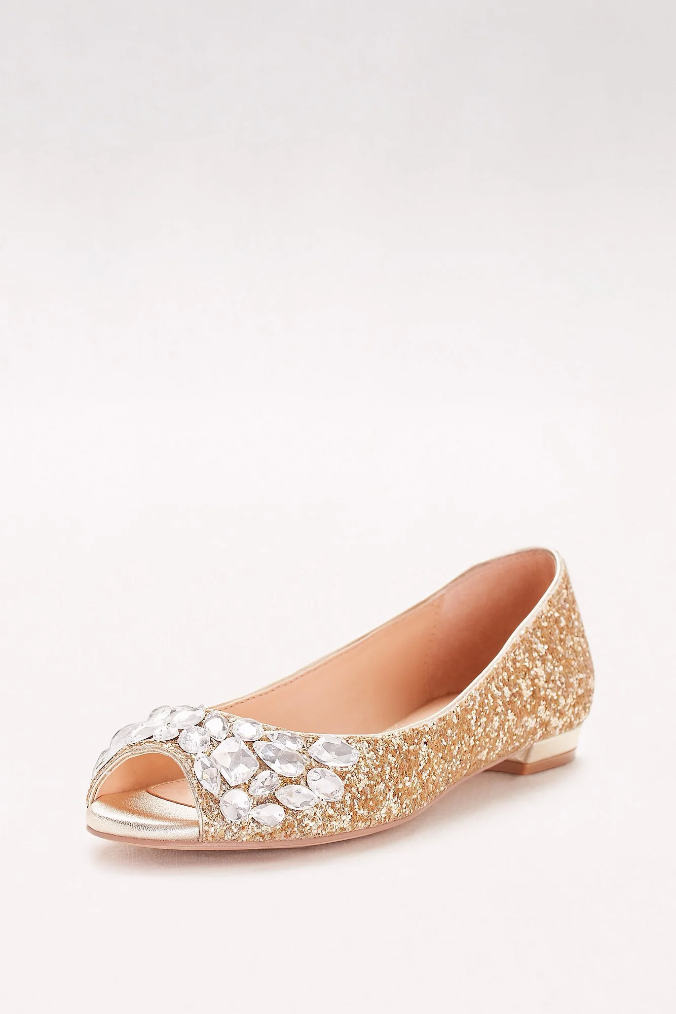 Glitter Peep-Toe Flats with Gem Embellishment - Image 3