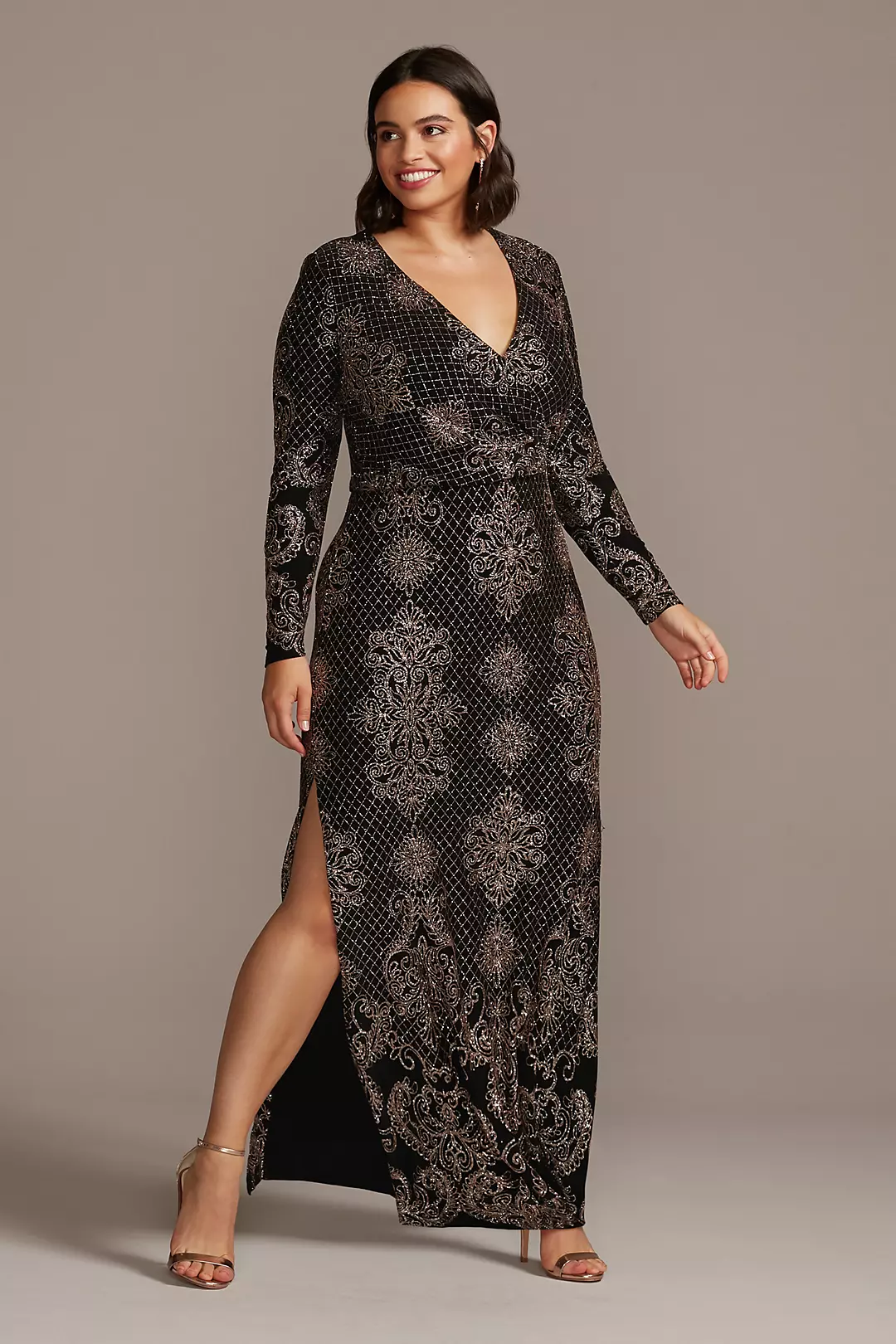 Glitter Print Bodycon Long Sleeve Dress - Image 3