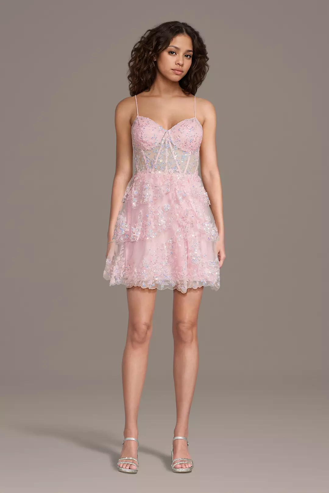 Glitter Sequin Lace Tiered Mini Dress - Image 2