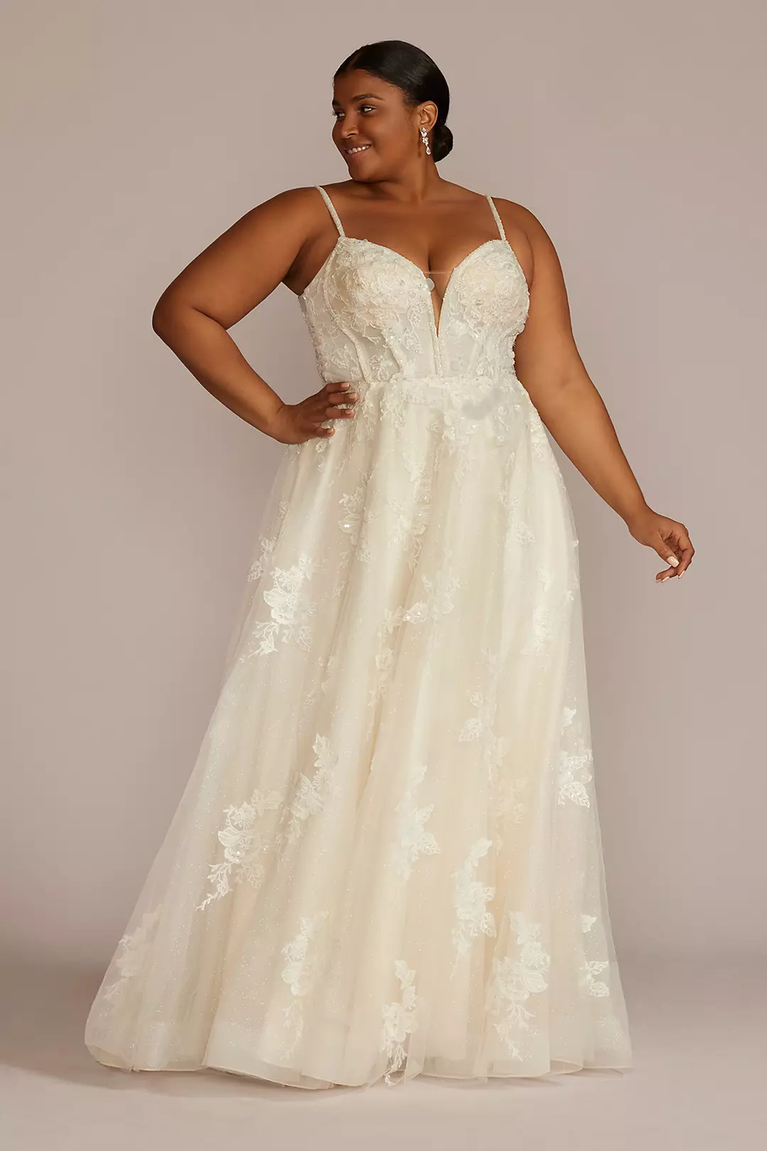 Glitter Tulle Appliqued Corset Bodice Wedding Gown - Image 11