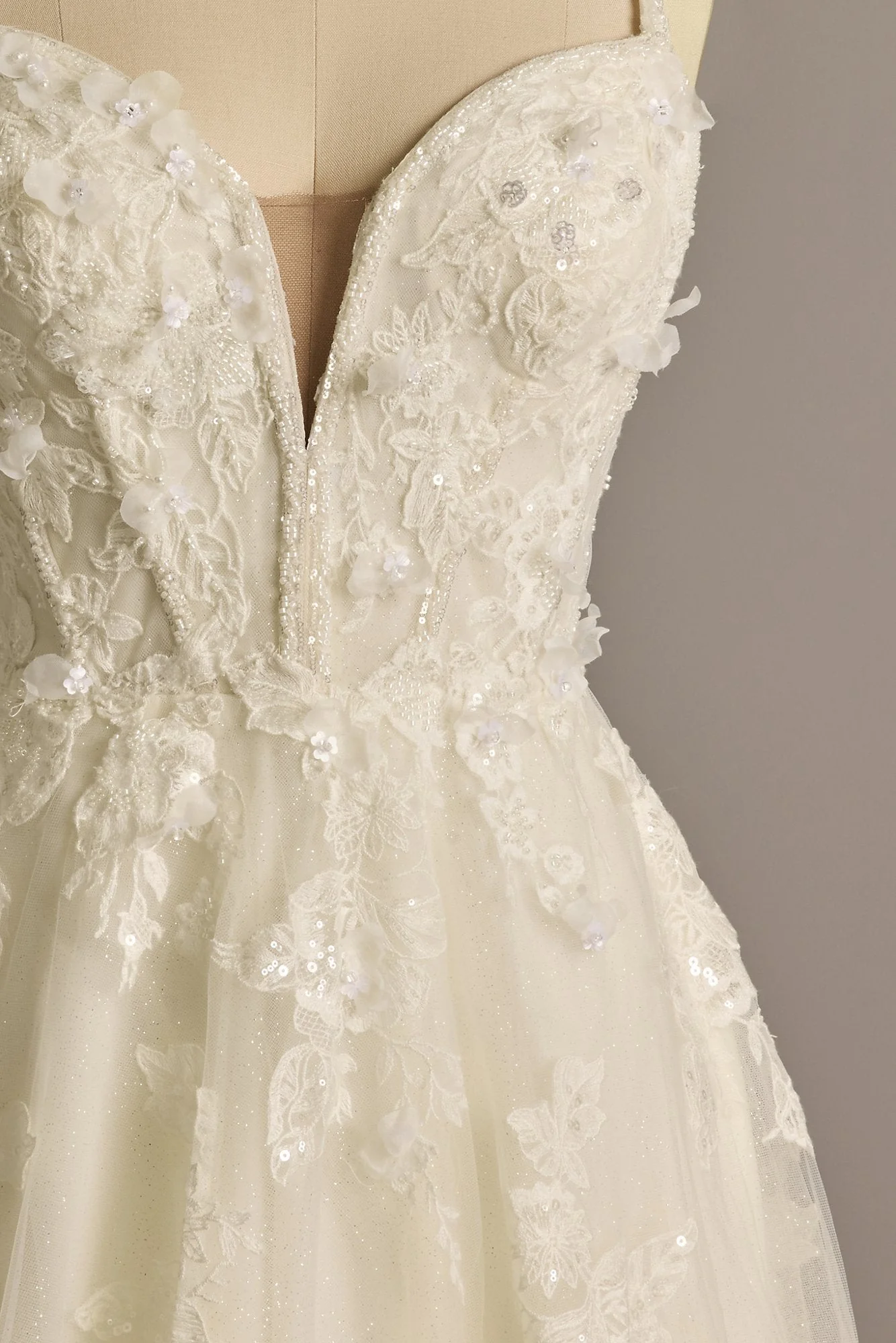 Glitter Tulle Appliqued Corset Bodice Wedding Gown - Image 16