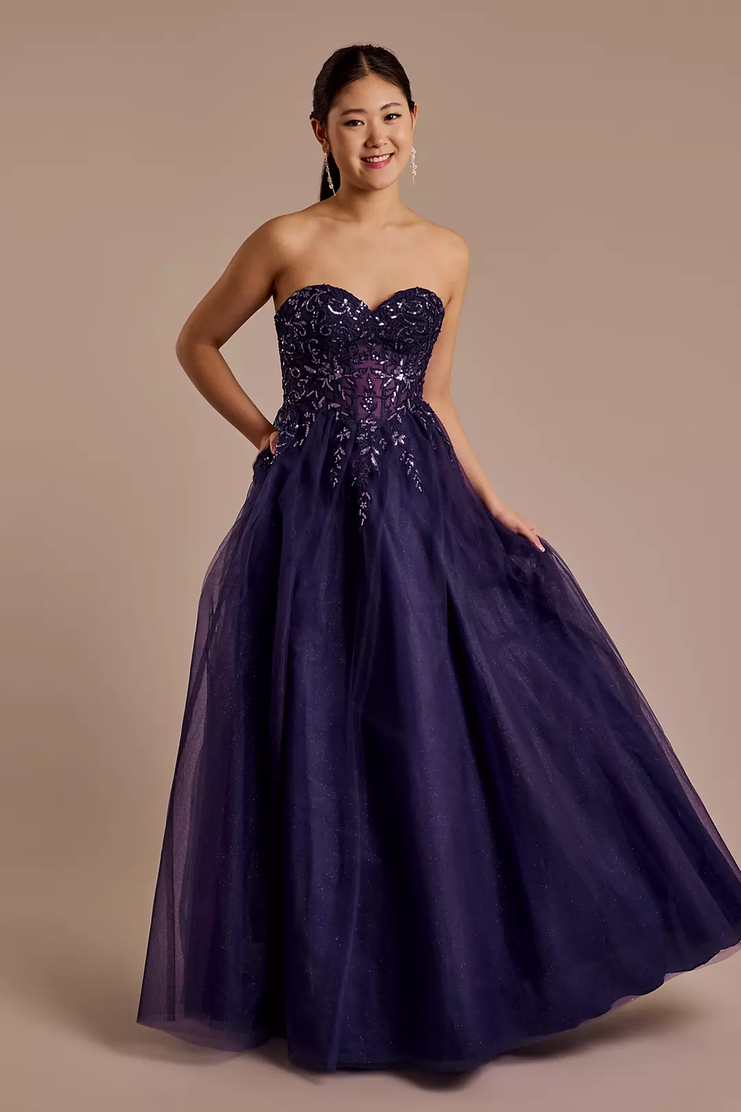 Glitter Tulle Ball Gown with Bodice Appliques - Image 12