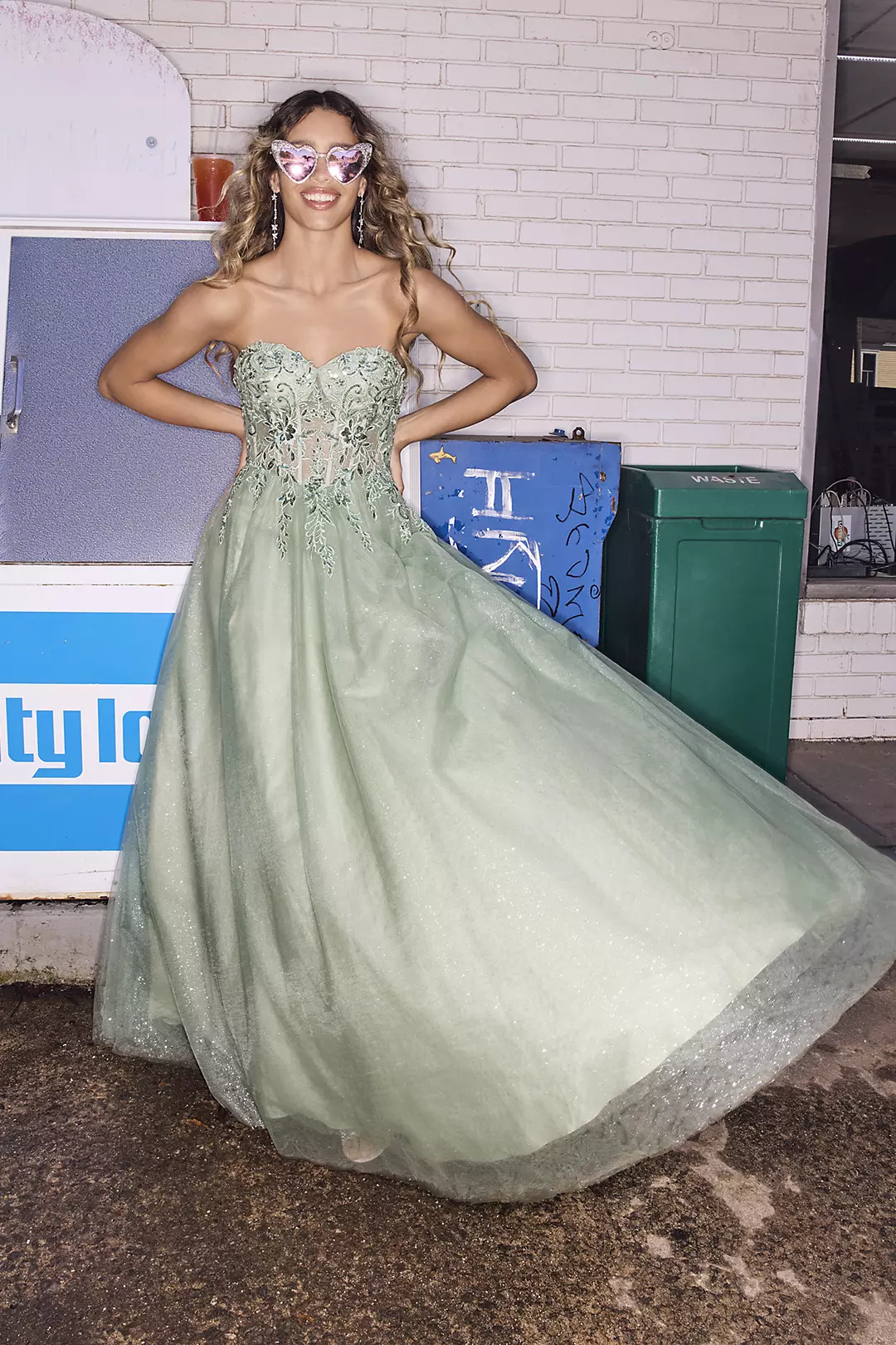 Glitter Tulle Ball Gown with Bodice Appliques - Image 4
