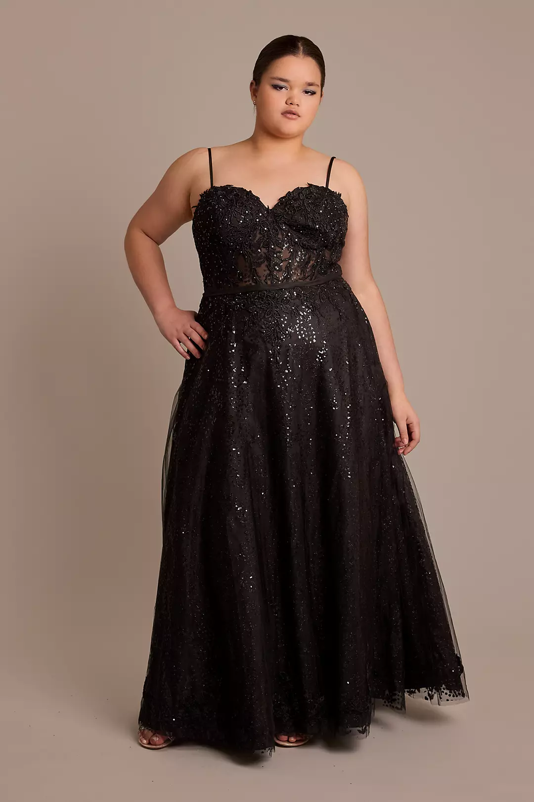 Glitter Tulle Corset Ball Gown with Appliques - Image 6