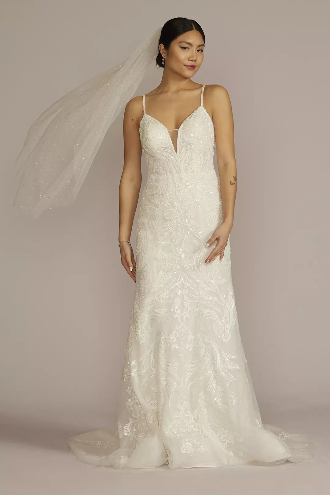 Glitter Tulle Lace Mermaid Wedding Dress - Image 8