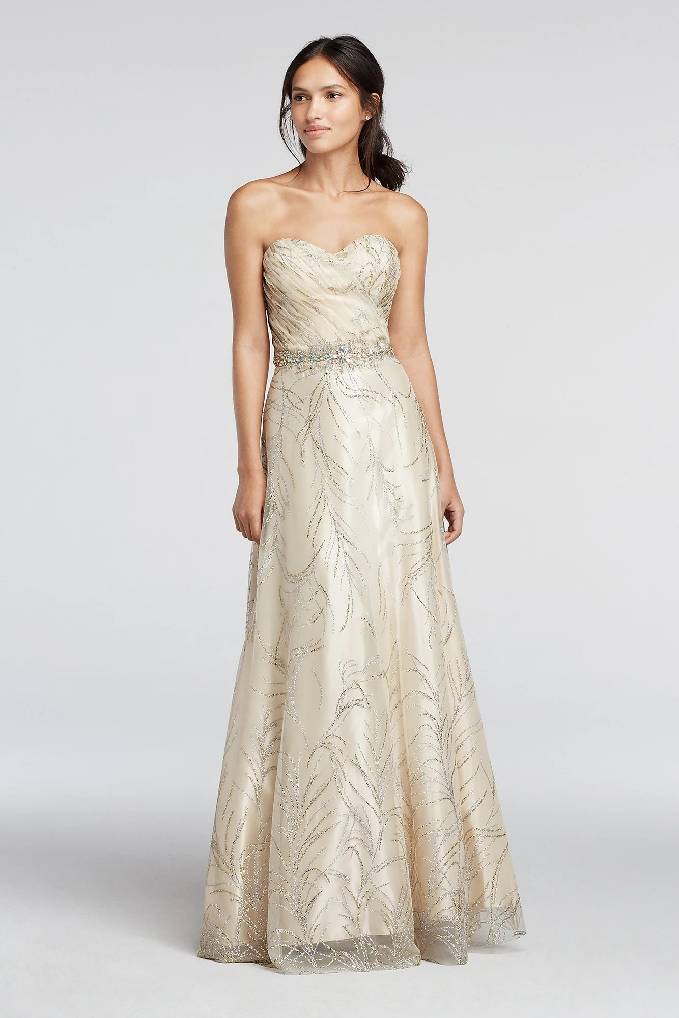 Glitter Tulle Prom Dress with Crystal Beaded Waist