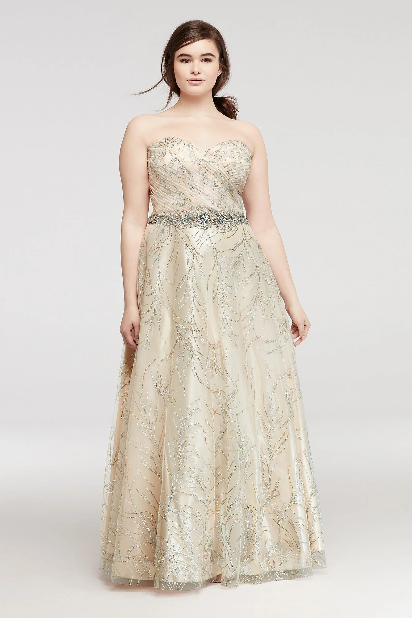 Glitter Tulle Prom Dress with Crystal Beaded Waist - Image 2