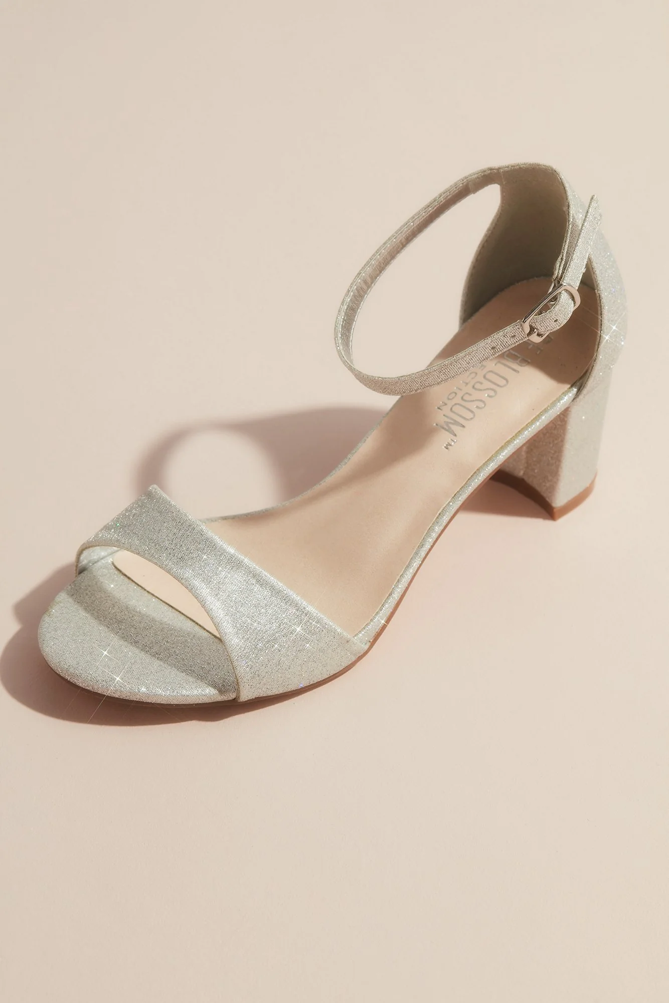 Glittering Metallic Ankle Strap Block Heel Sandals