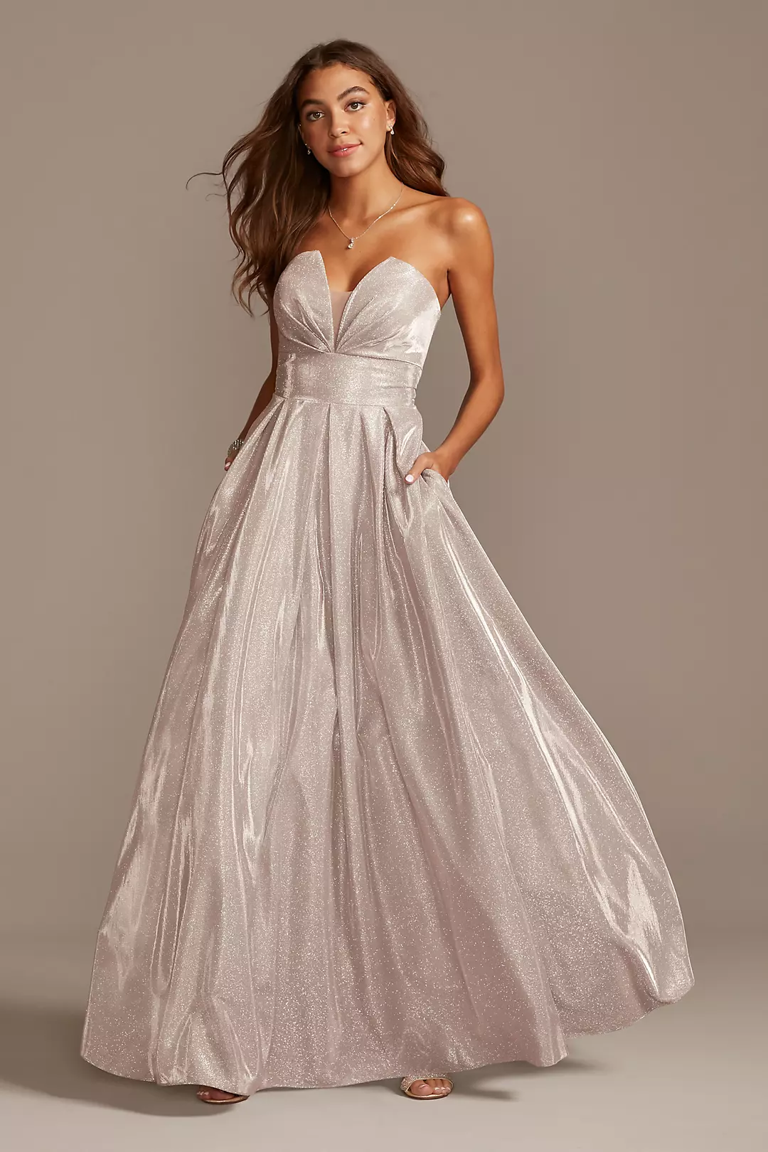 Glittery Strapless Ball Gown with Illusion Plunge - Image 7
