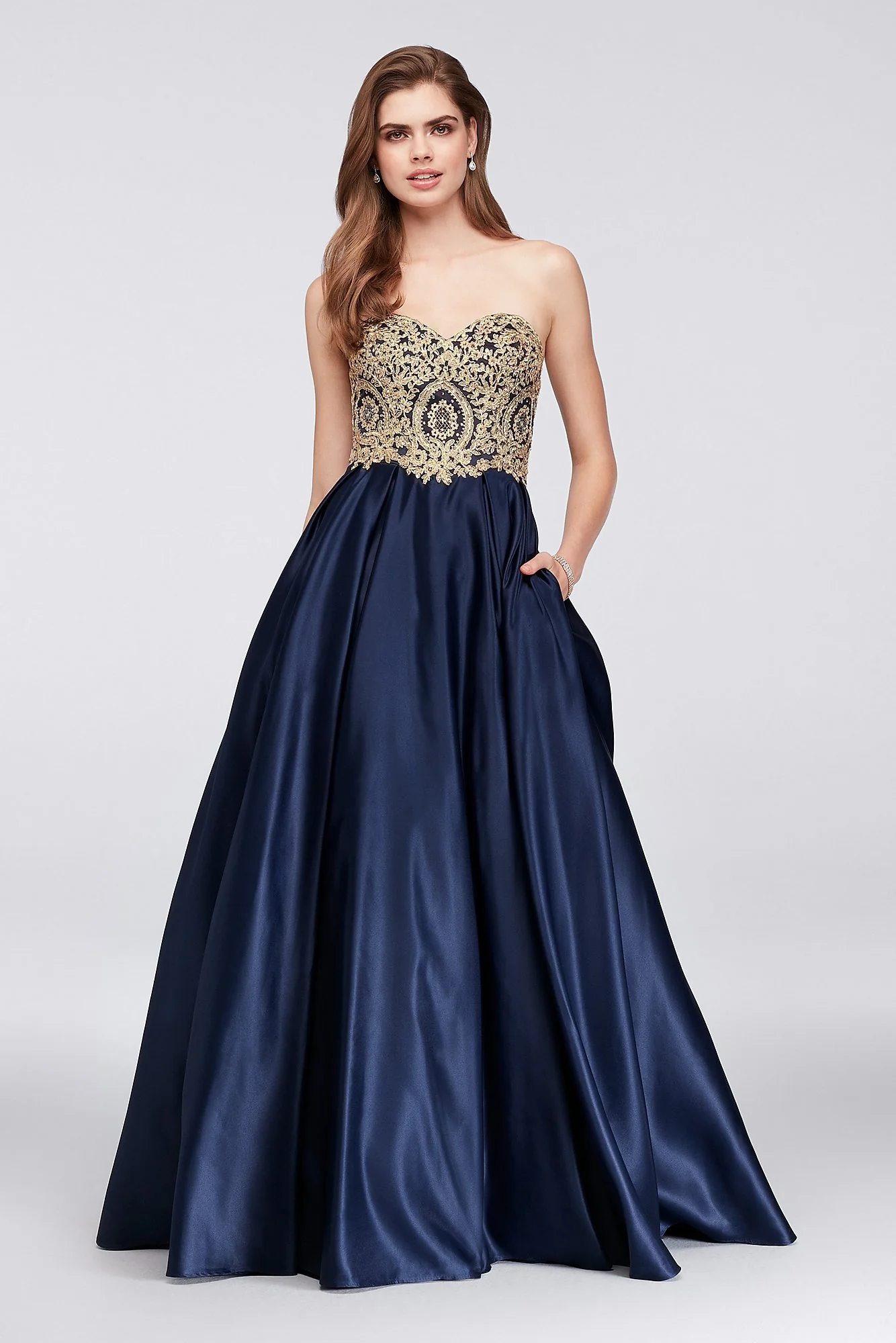 Gold Corded Lace and Satin Ball Gown - Image 3
