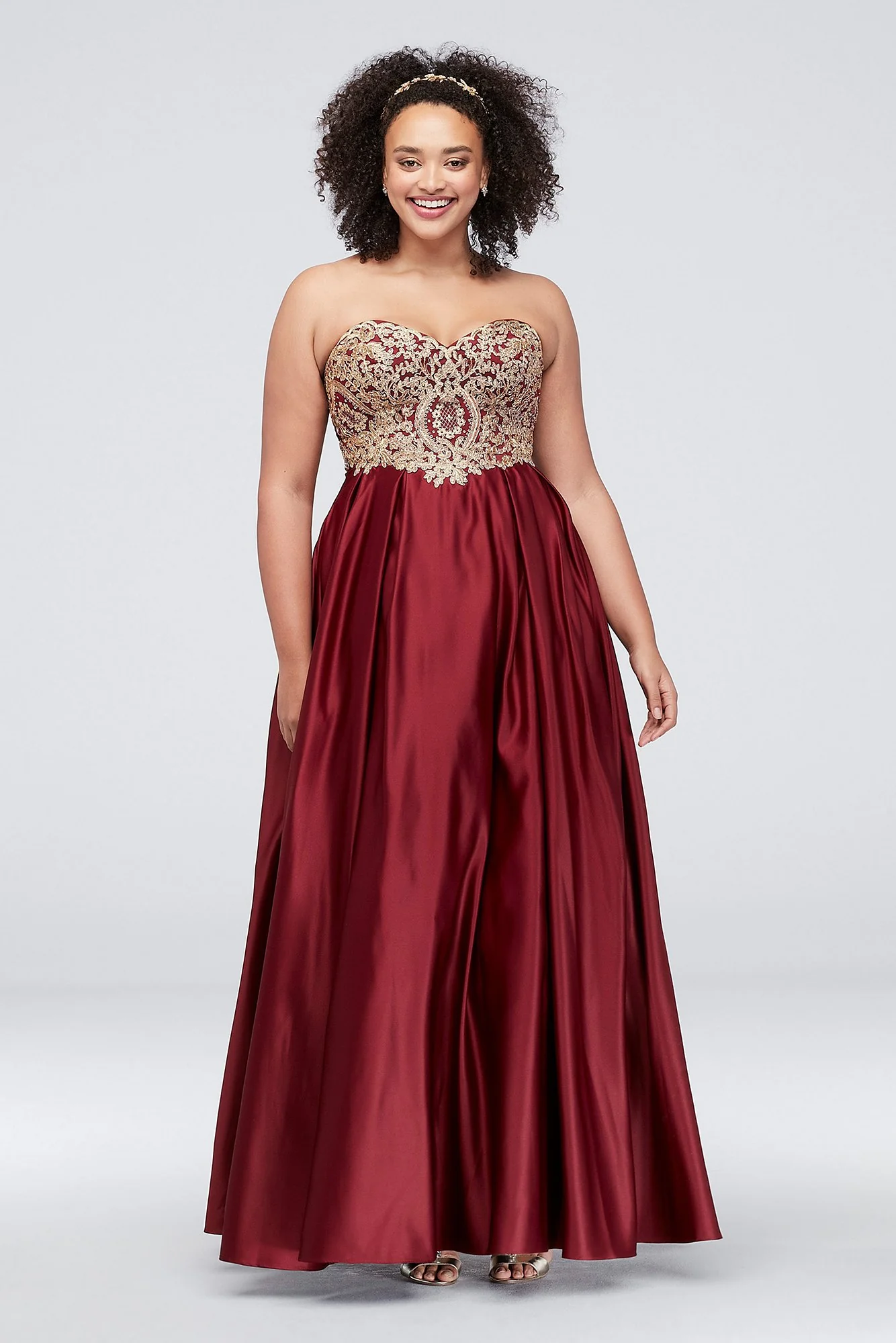 Gold Corded Lace Satin Ball Gown - Image 2