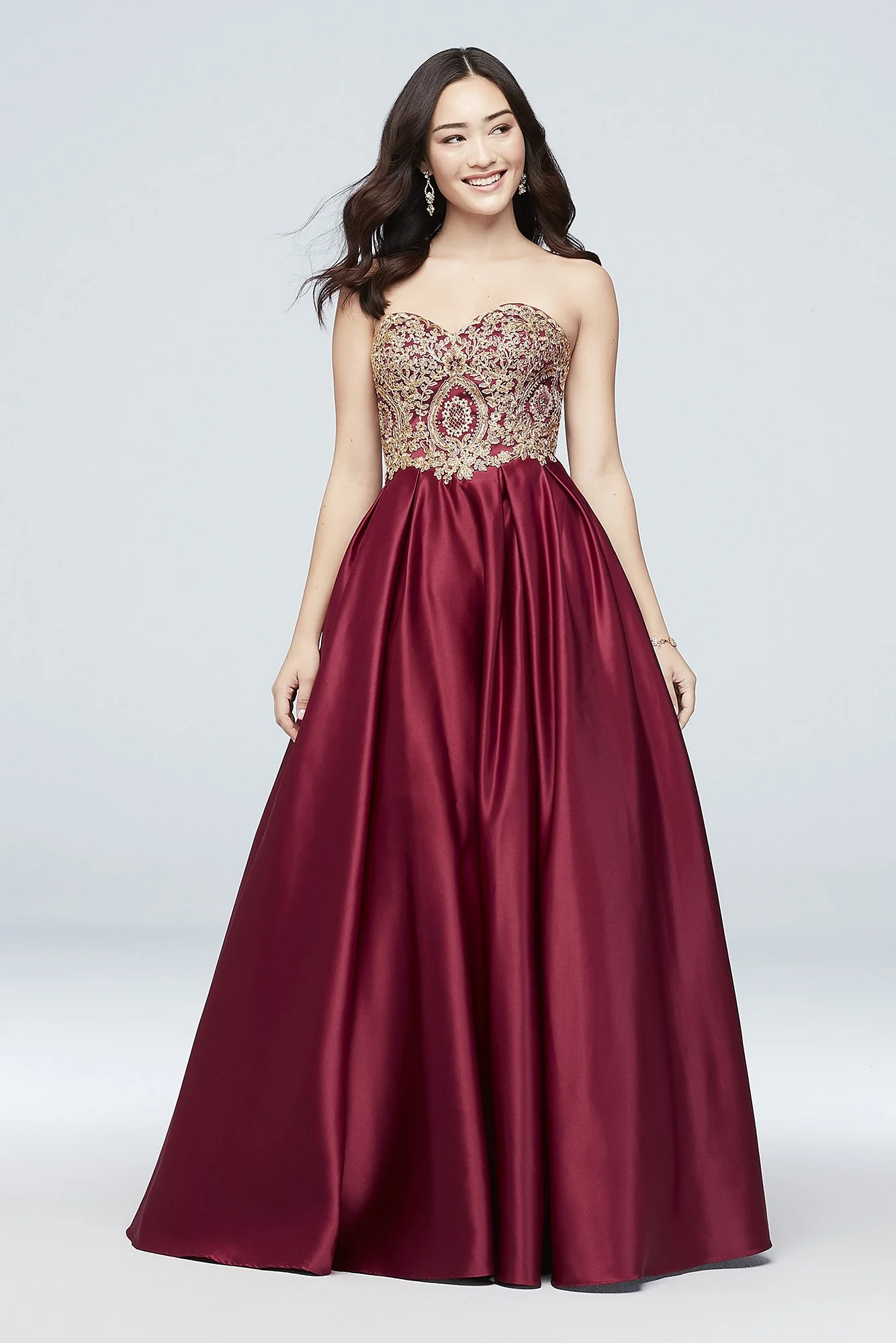 Gold Corded Lace Satin Ball Gown - Image 3