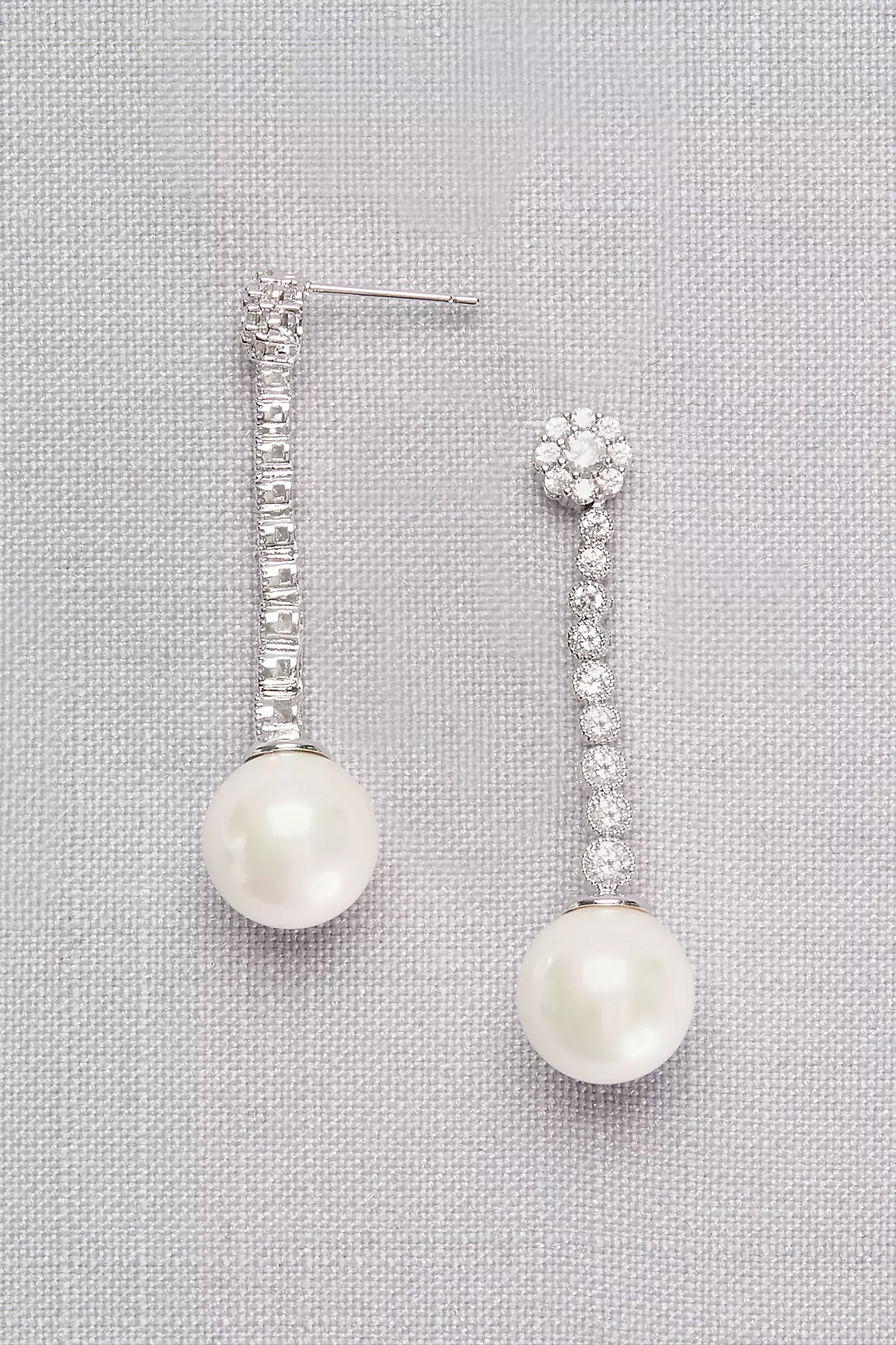 Graduated Cubic Zirconia Drop Earrings with Pearls - Image 2