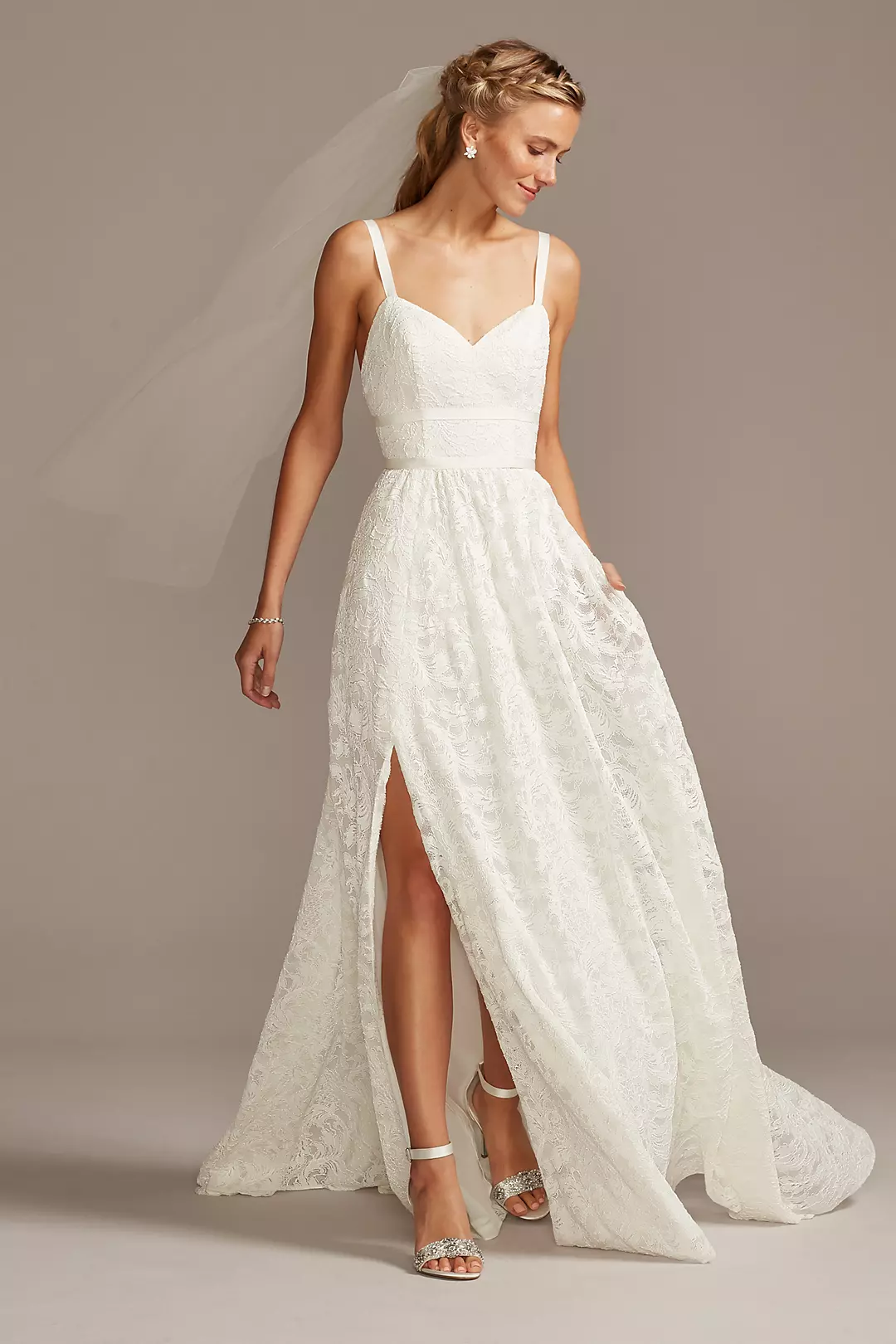 Grosgrain Banded Stretch Lace Wedding Dress - Image 13