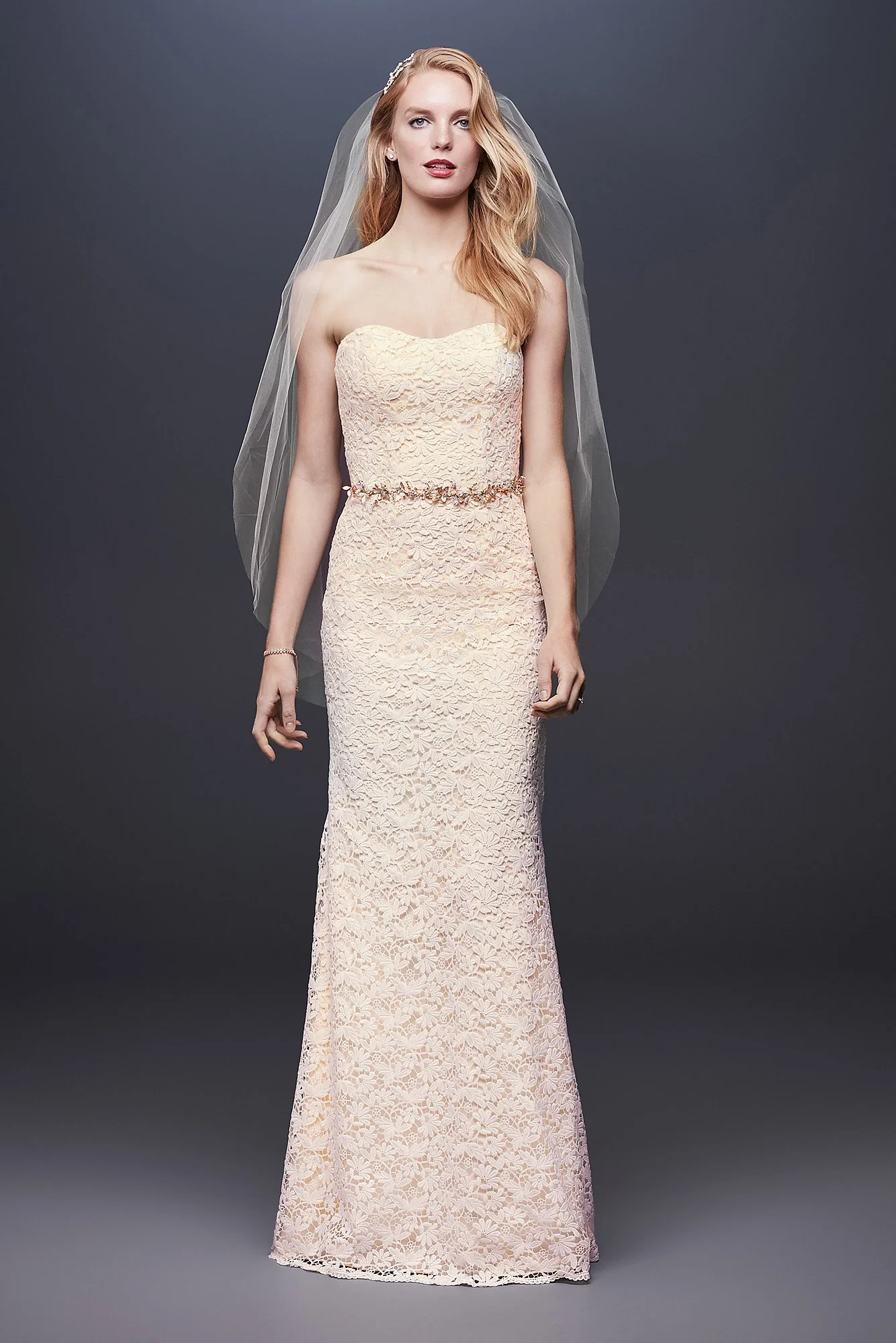 Guipure Lace Sheath Wedding Dress with Ribbon Sash - Image 7