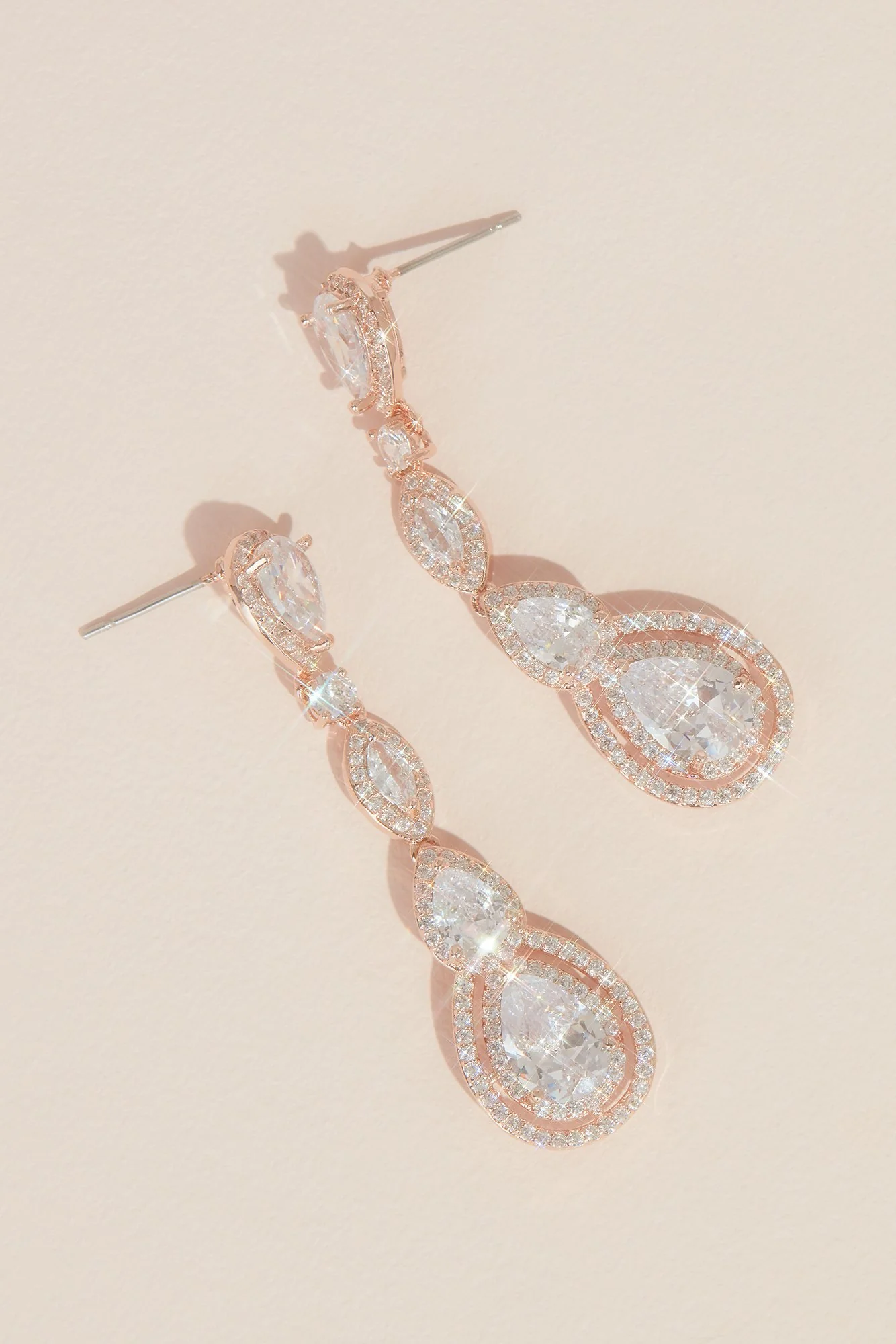 Haloed Teardrop-Cut Cubic Zirconia Drop Earrings - Image 2
