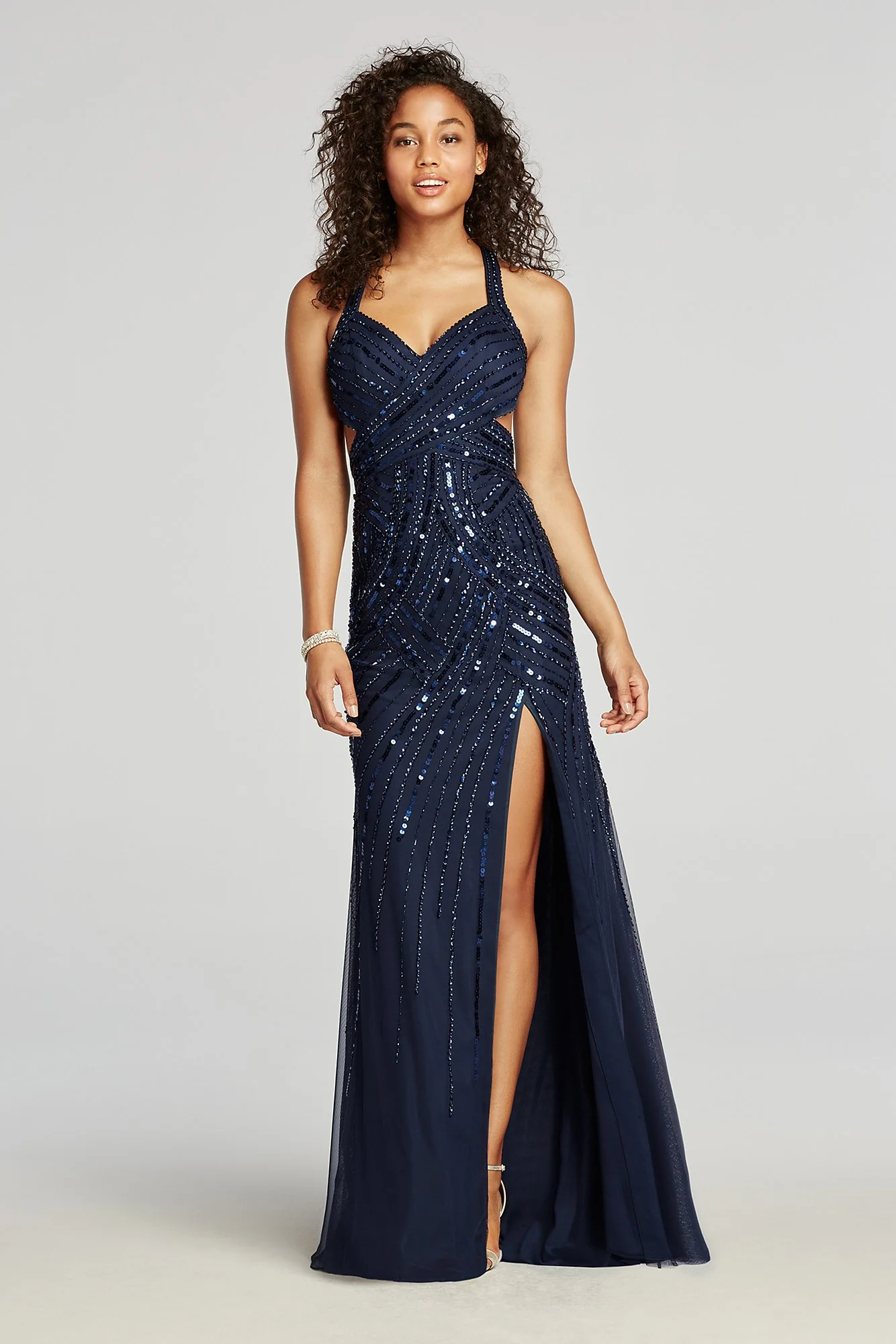 Halter Beaded Prom Dress with Thigh High Slit - Image 2