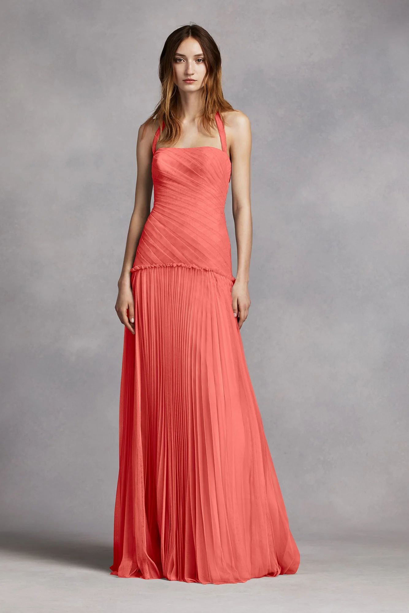 Halter Bobbin Net Drop Waist Pleated Skirt Dress - Image 2