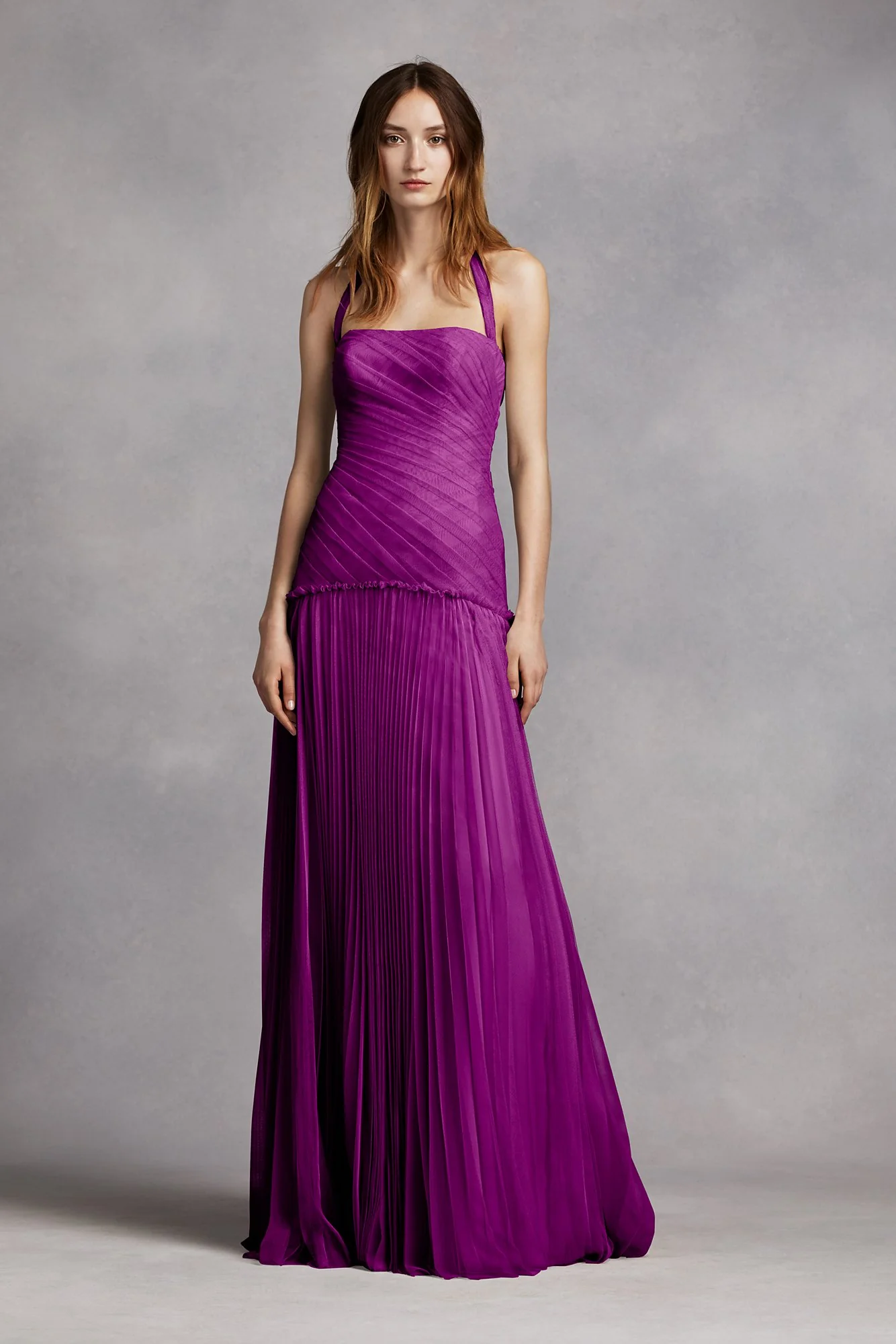 Halter Bobbin Net Drop Waist Pleated Skirt Dress - Image 3
