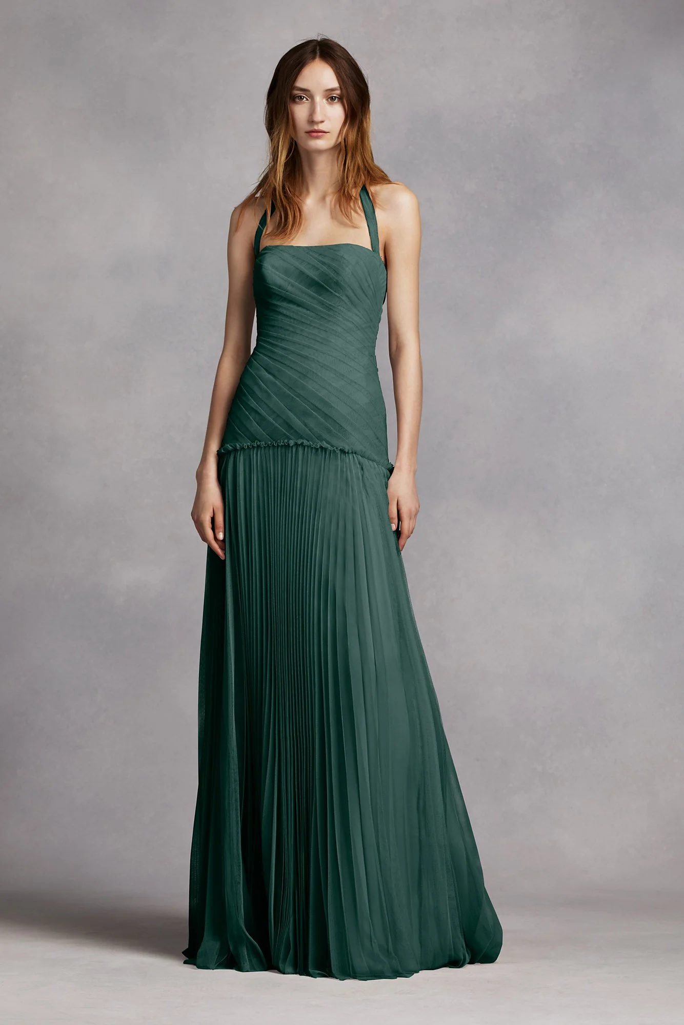 Halter Bobbin Net Drop Waist Pleated Skirt Dress - Image 4