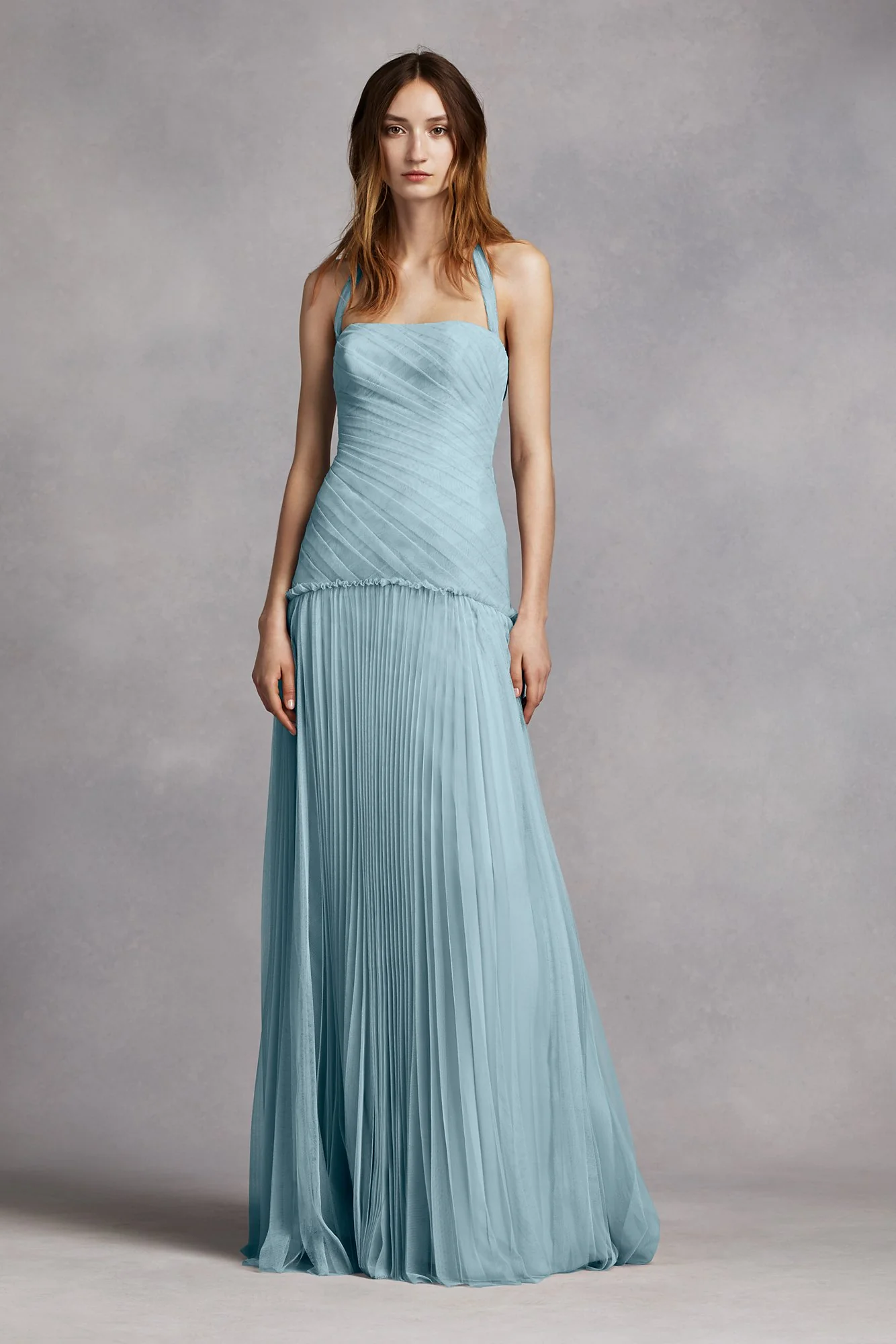 Halter Bobbin Net Drop Waist Pleated Skirt Dress - Image 5