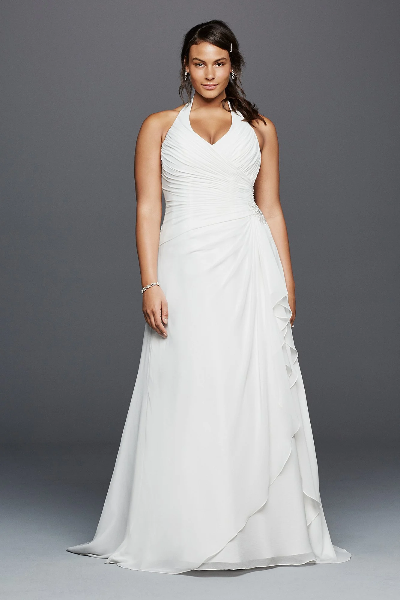 Halter Crinkle Chiffon Plus Size Wedding Dress - Image 2