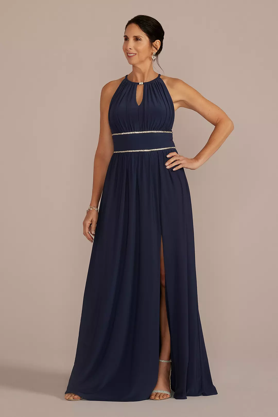 Halter Jersey Knit Gown with Rhinestone Waist - Image 17