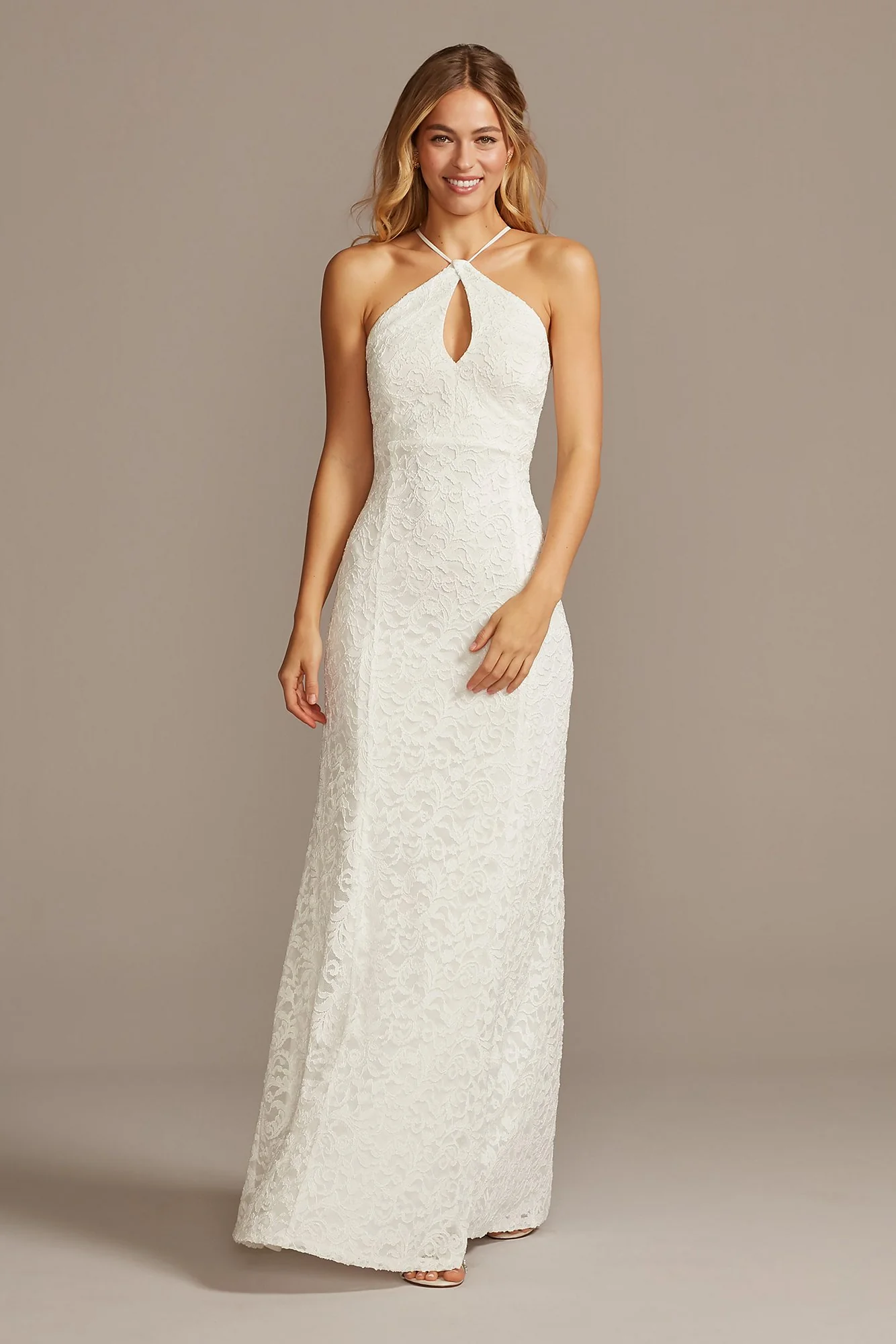 Halter Keyhole Lace Dress with Lace-Up Back