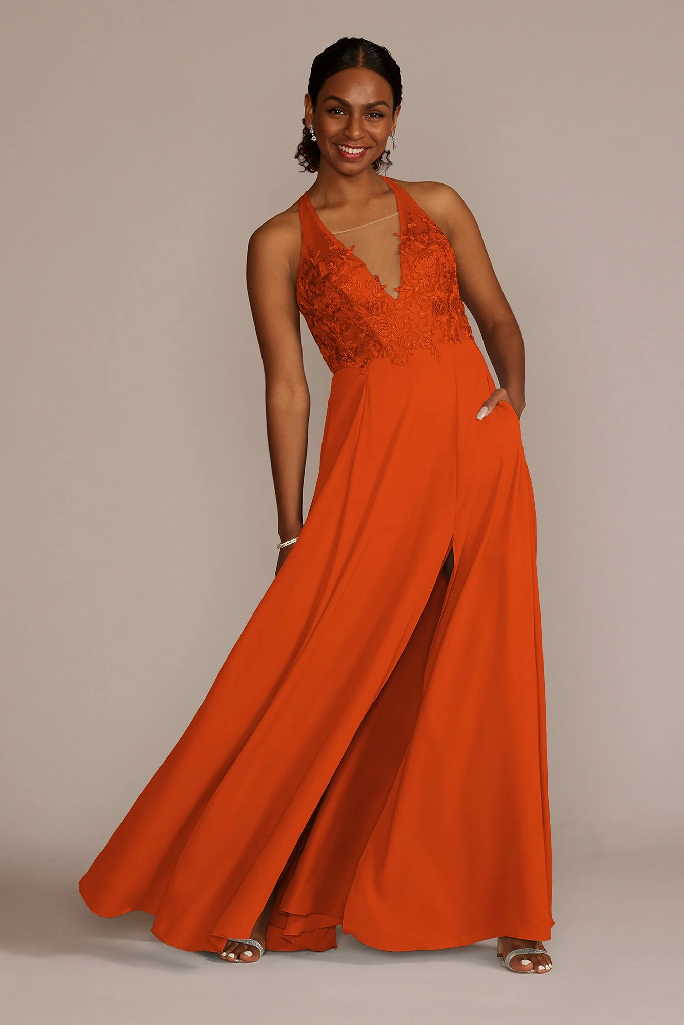 Halter Lace and Georgette Dress - Image 25