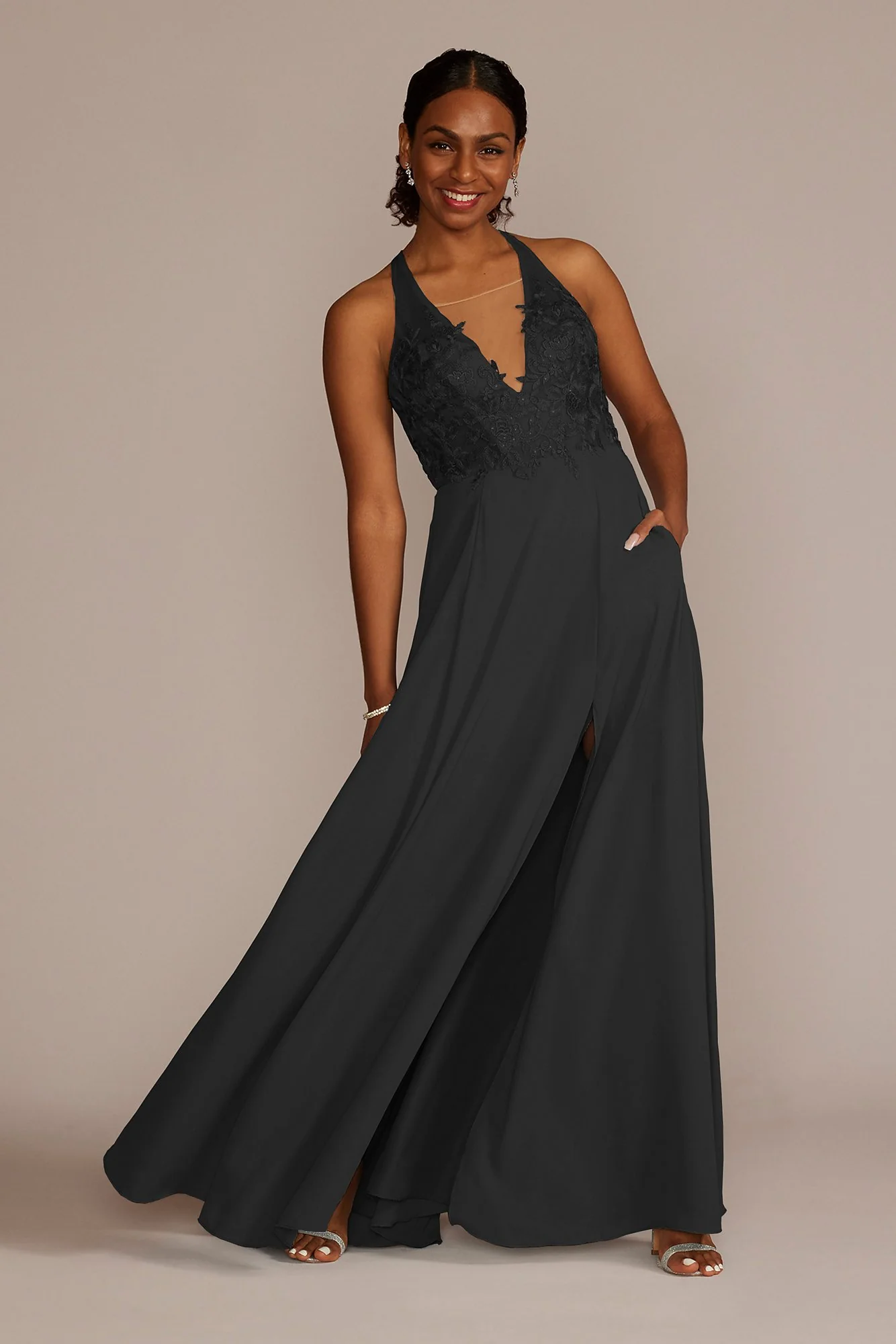 Halter Lace and Georgette Dress - Image 26