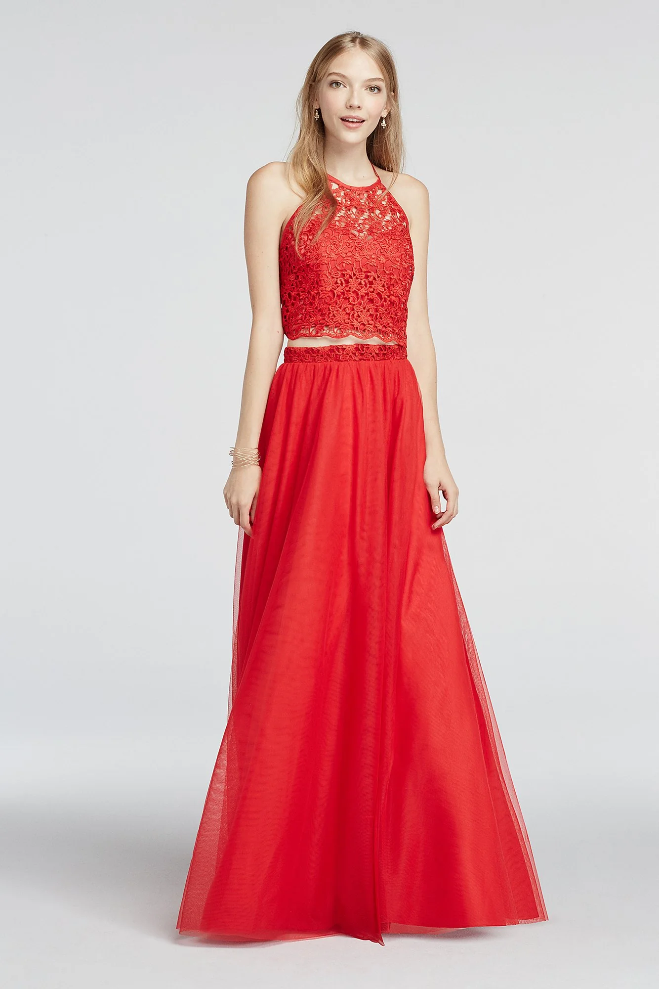 Halter Lace Crop Top with Floor Length Skirt
