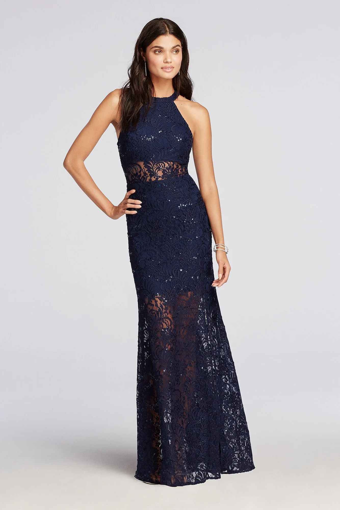 Halter Lace Prom Dress with Illusion Waist - Image 2
