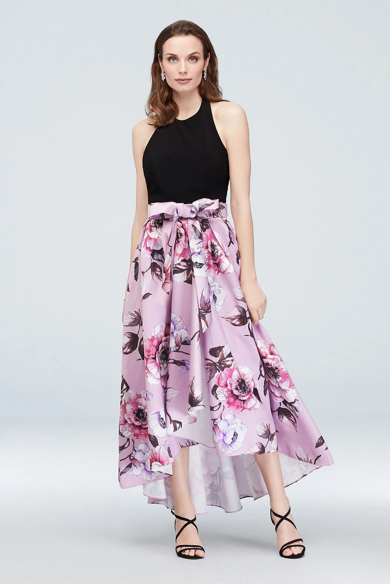 Halter Nigh-Neck Gown with Floral High-Low Hem - Image 2