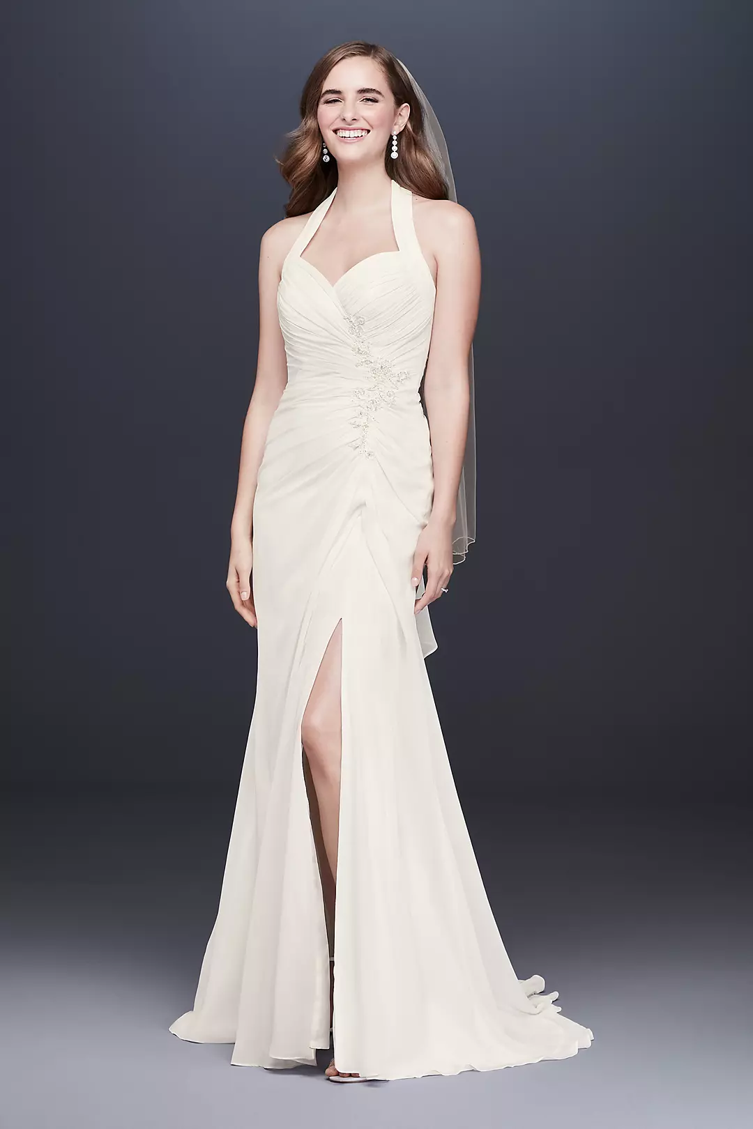 Halter Pleated Sheath Wedding Dress with Applique - Image 4