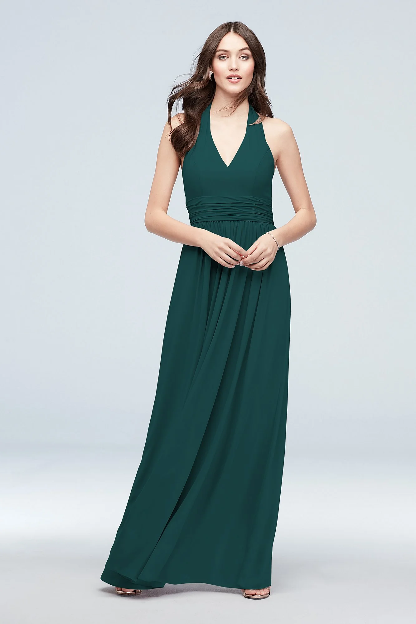 Halter Ruched Waist Georgette Bridesmaid Dress - Image 102
