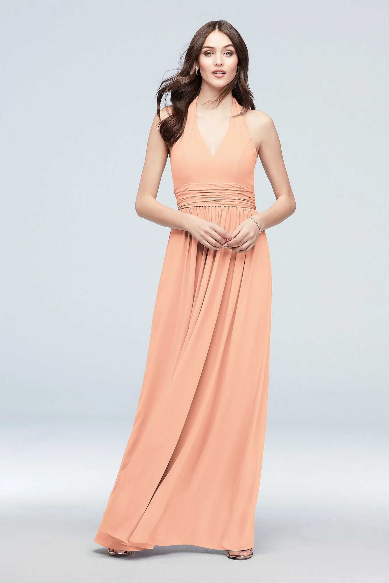 Halter Ruched Waist Georgette Bridesmaid Dress - Image 113
