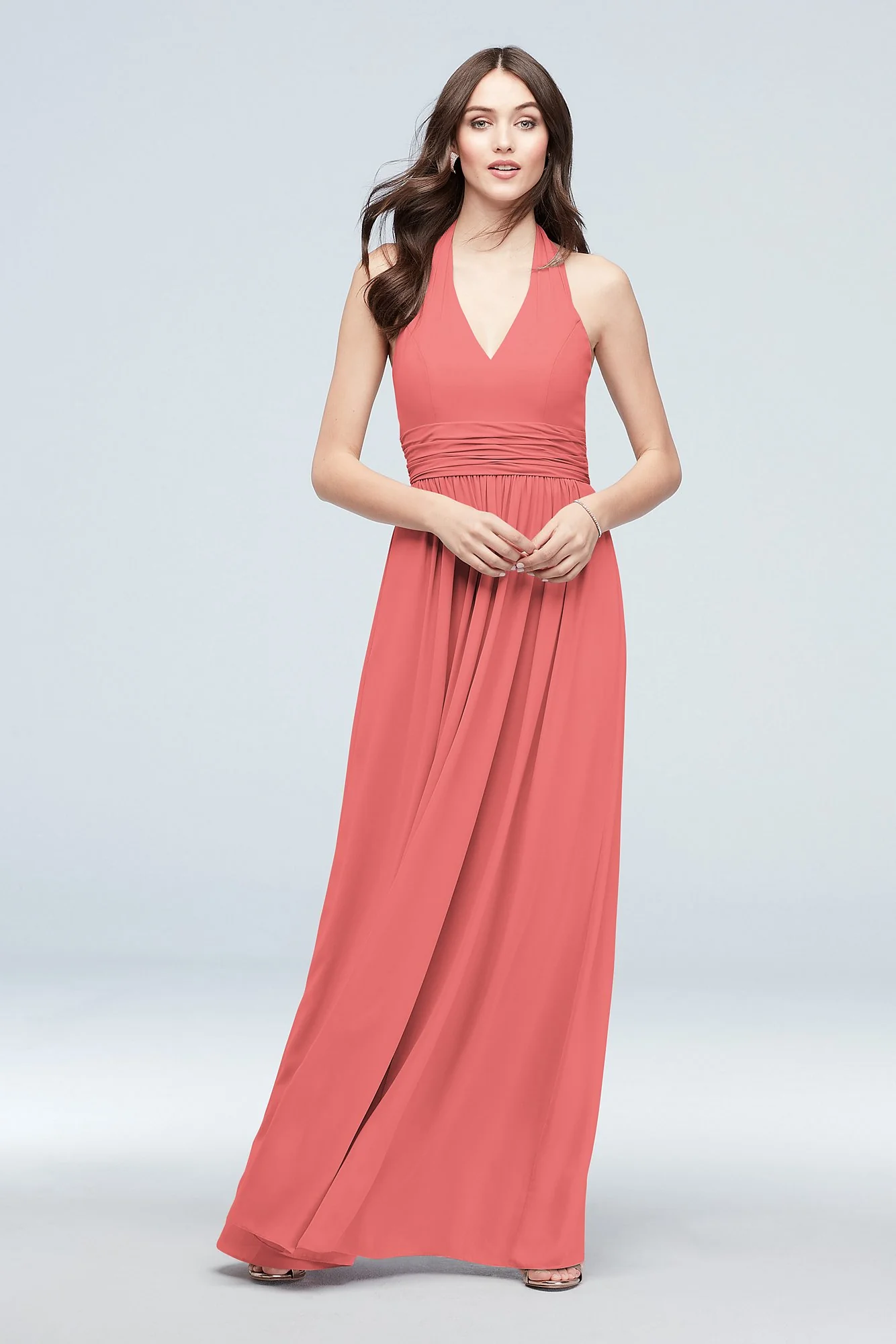 Halter Ruched Waist Georgette Bridesmaid Dress - Image 16