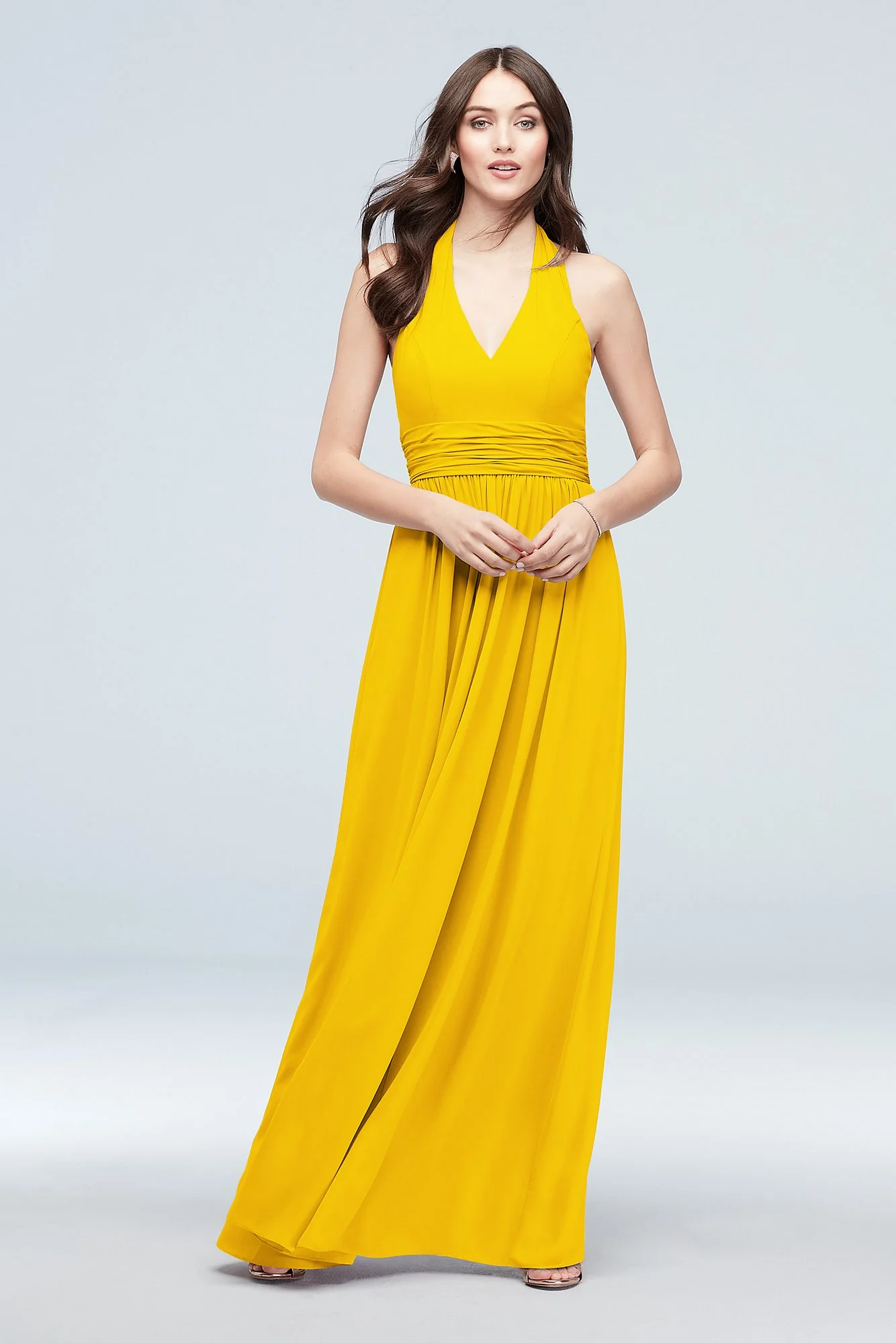 Halter Ruched Waist Georgette Bridesmaid Dress - Image 22