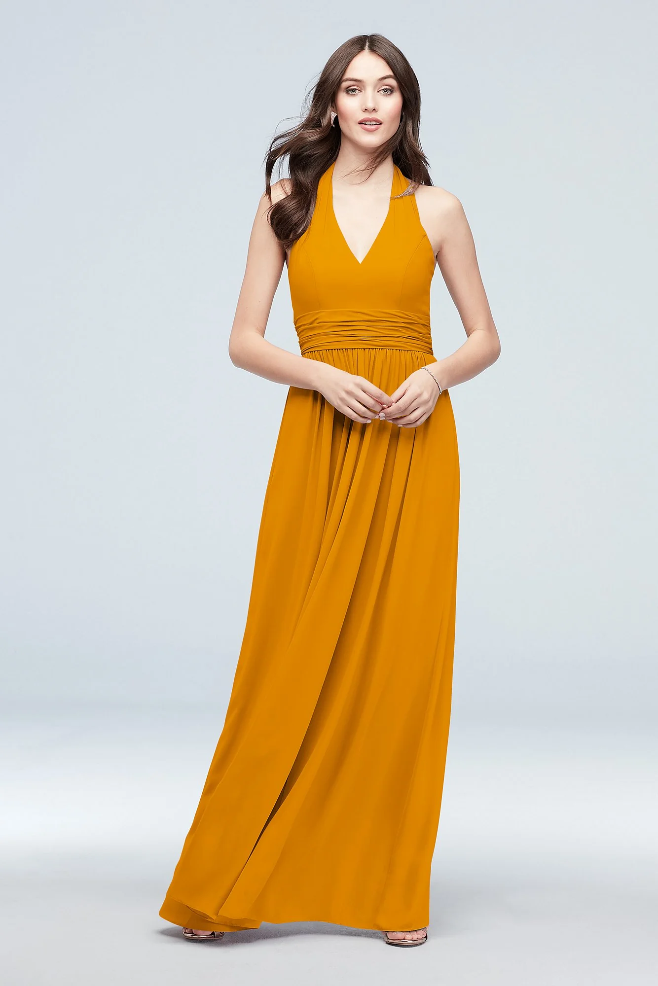Halter Ruched Waist Georgette Bridesmaid Dress - Image 42