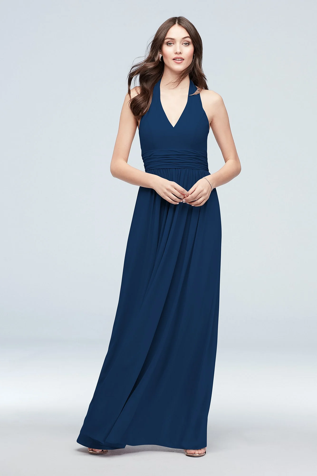 Halter Ruched Waist Georgette Bridesmaid Dress - Image 53