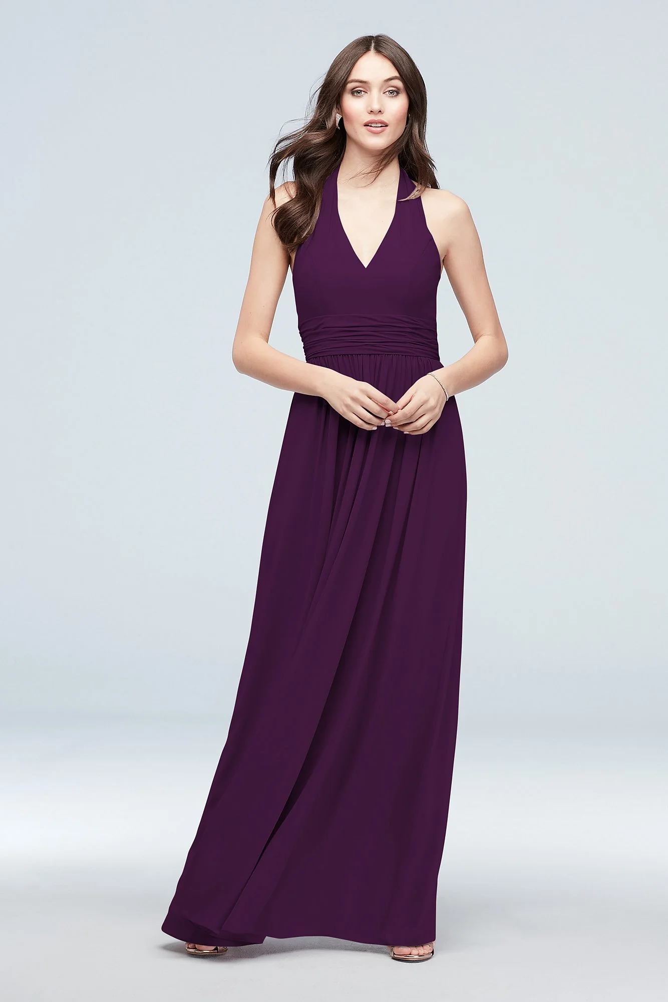 Halter Ruched Waist Georgette Bridesmaid Dress - Image 60