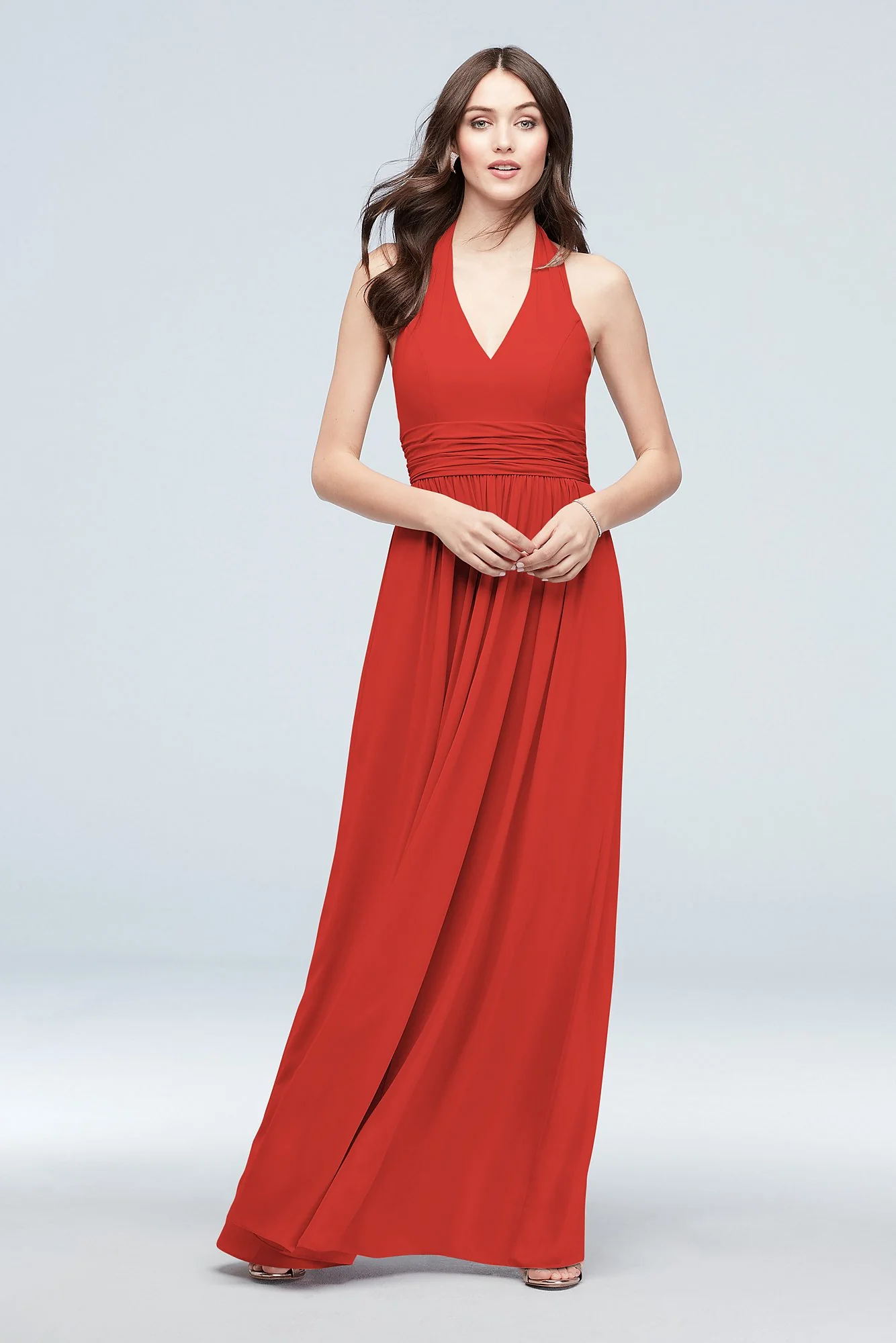 Halter Ruched Waist Georgette Bridesmaid Dress - Image 70