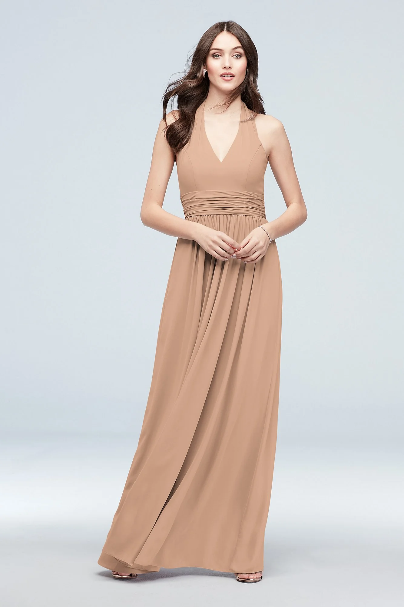 Halter Ruched Waist Georgette Bridesmaid Dress - Image 75